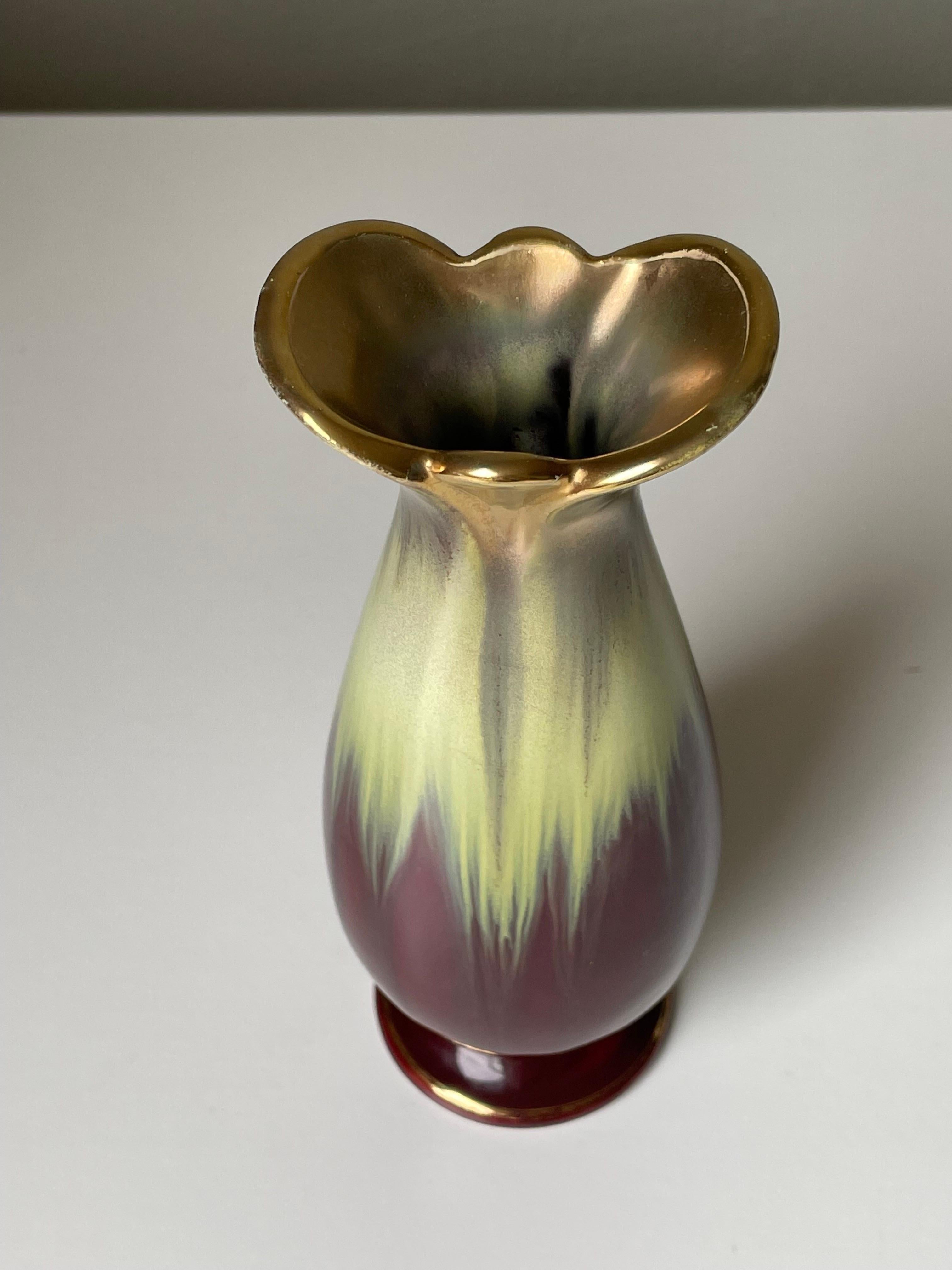 Bay Keramik Wine Red Gold Decorative Vase, 1960s For Sale 2