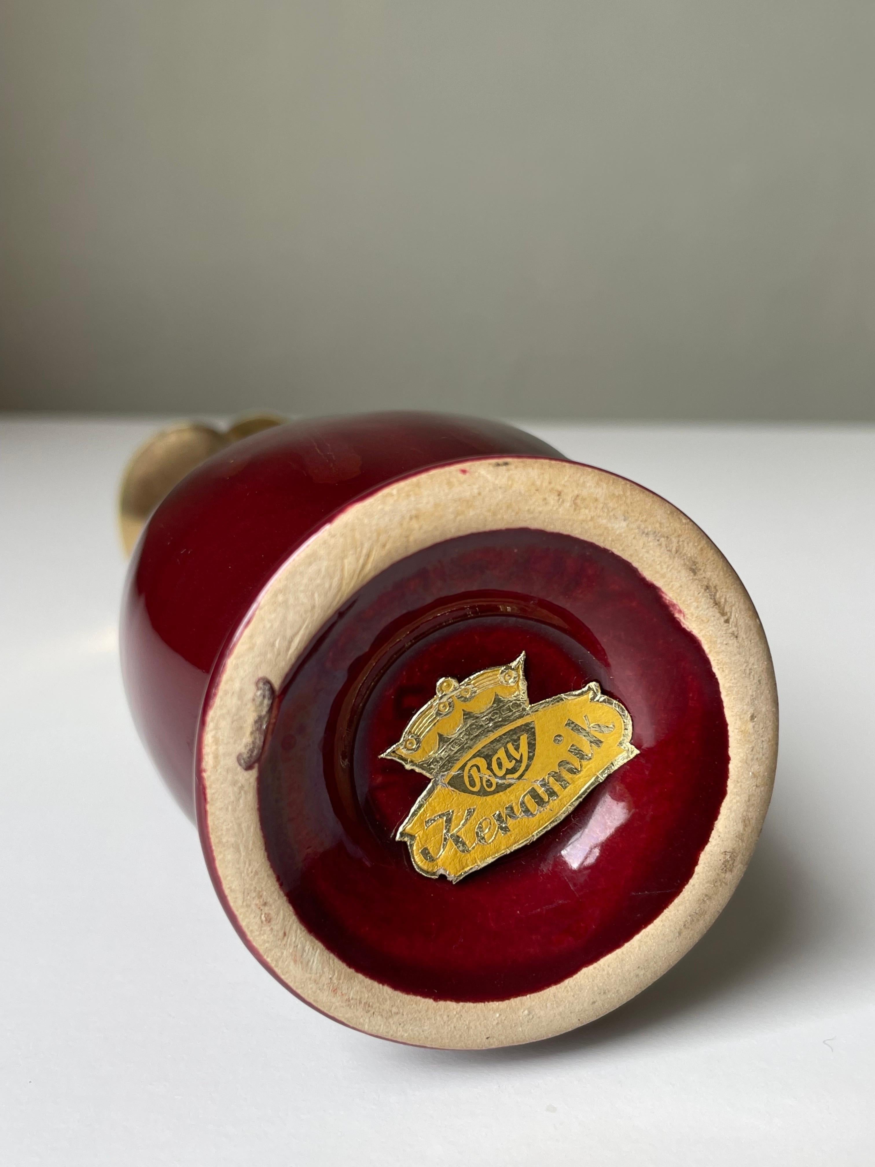 Jarrón decorativo Bay Keramik Vino Rojo Oro, años 60 en venta 4
