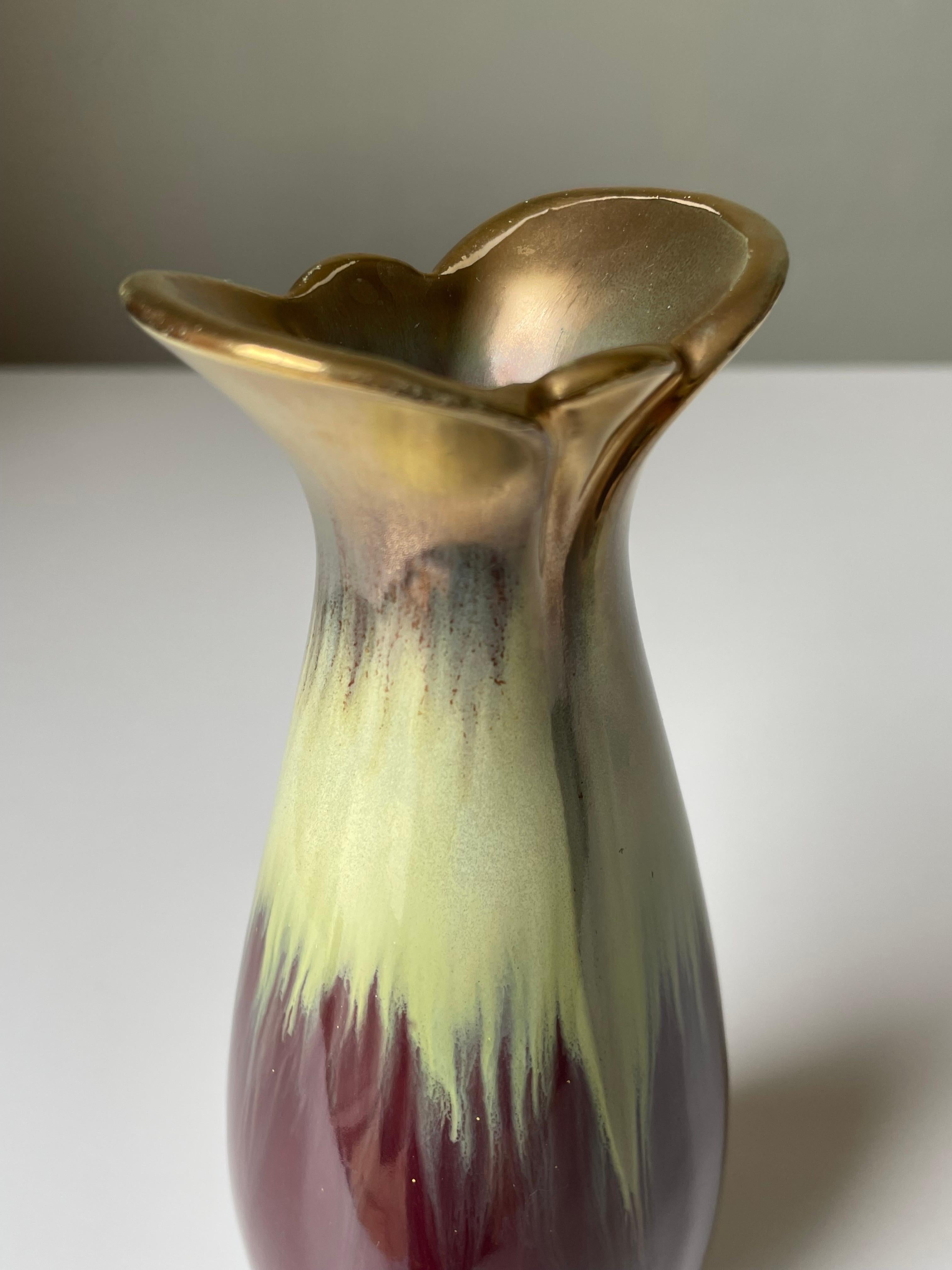 German Bay Keramik Wine Red Gold Decorative Vase, 1960s For Sale