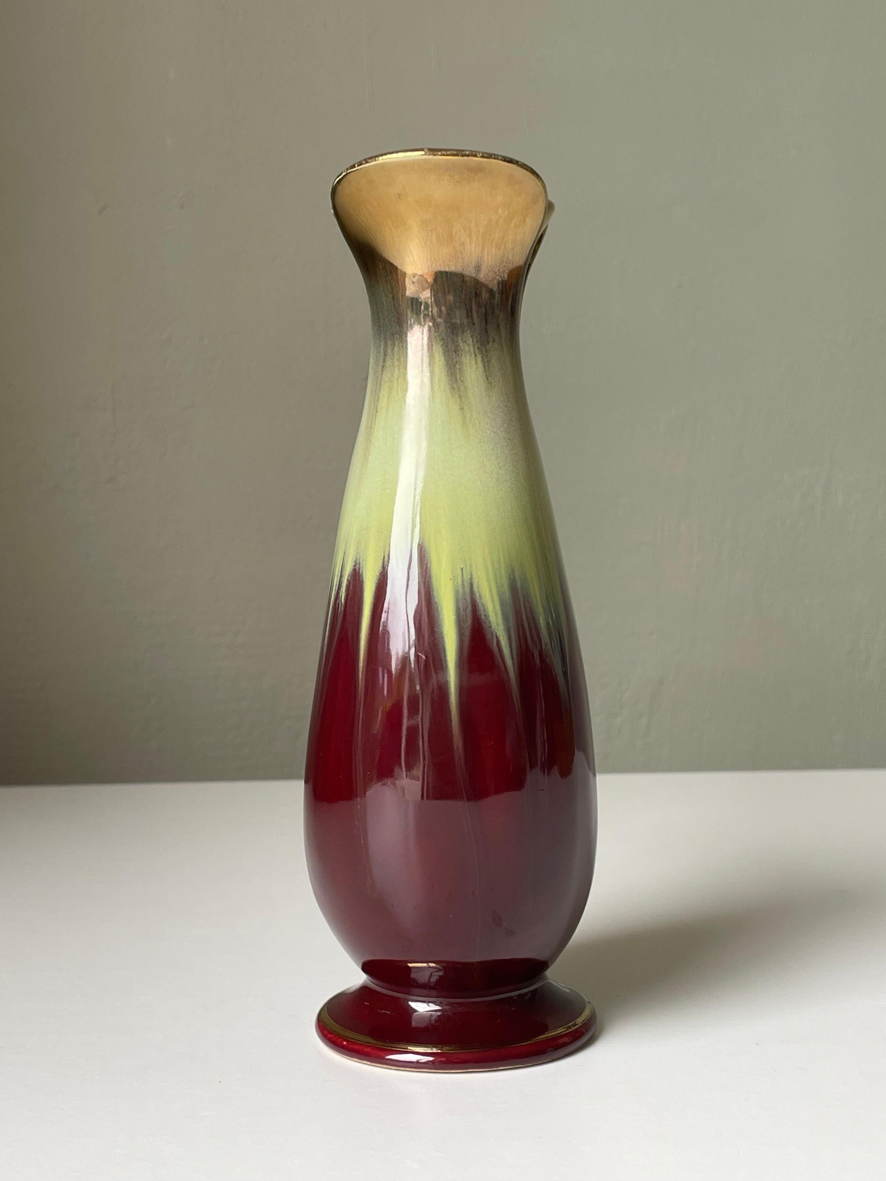 20th Century Bay Keramik Wine Red Gold Decorative Vase, 1960s For Sale