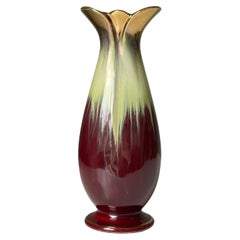 Midcentury Wine Red Gold Decorative Vase, 1960s