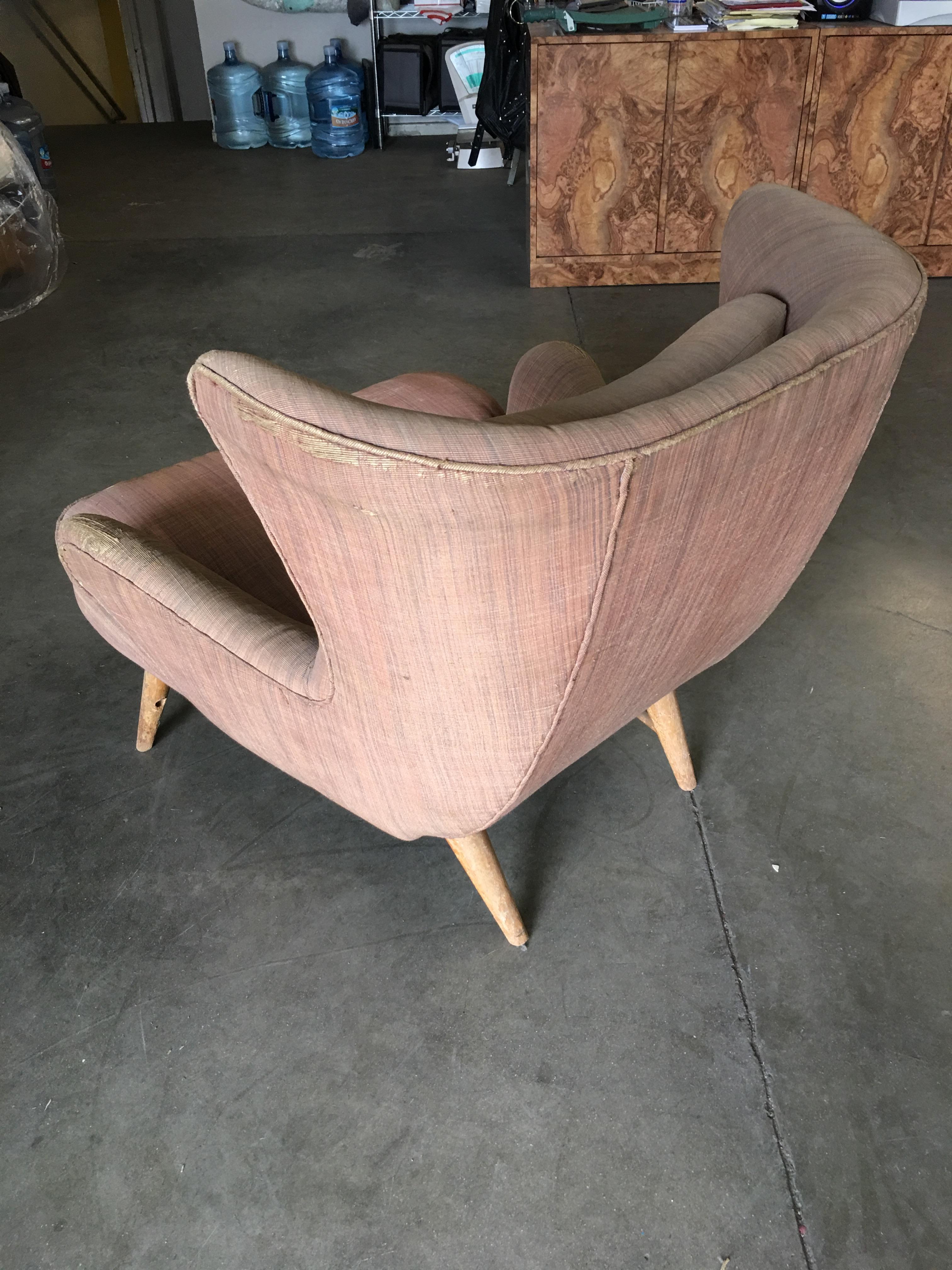 Midcentury Wingback Lounge Chair with Ottoman 1