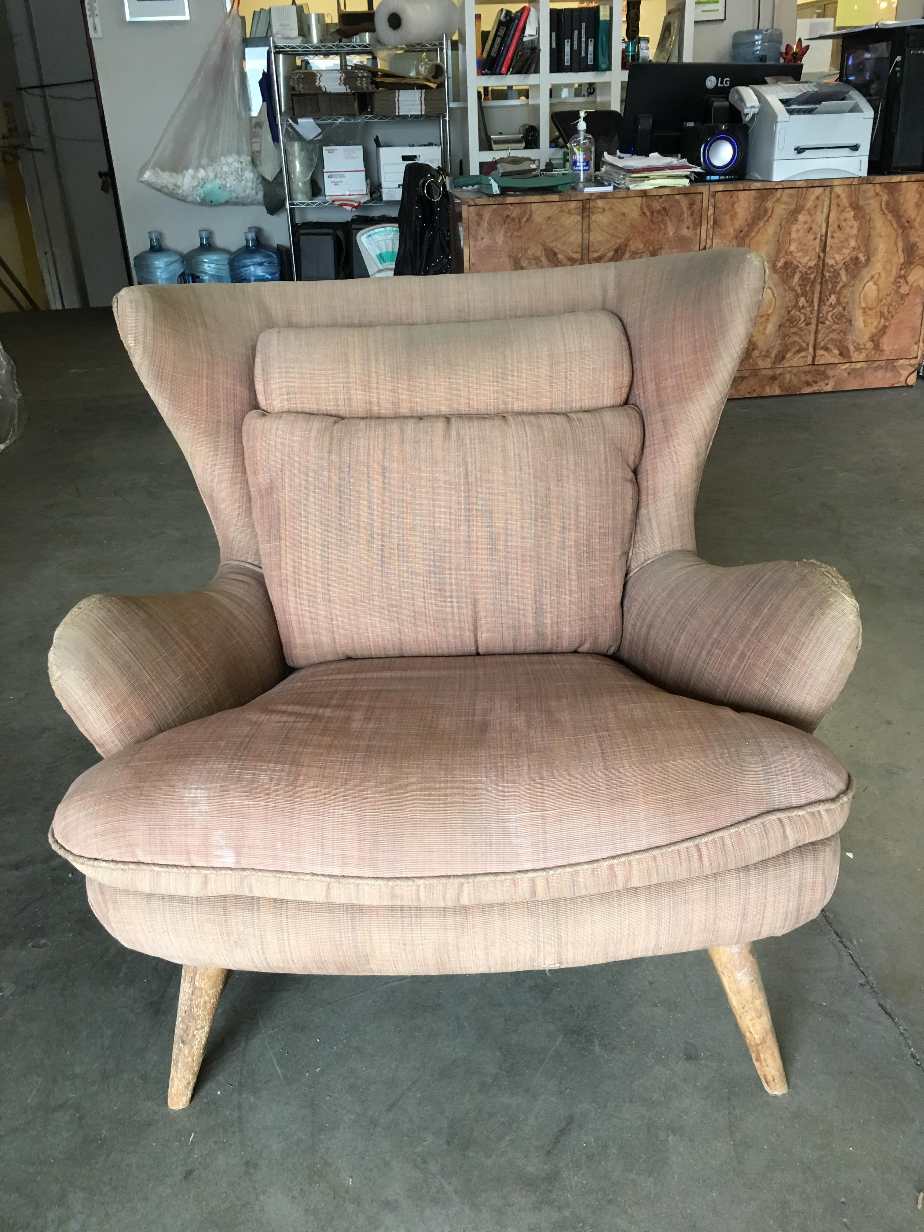 Midcentury Wingback Lounge Chair with Ottoman 2