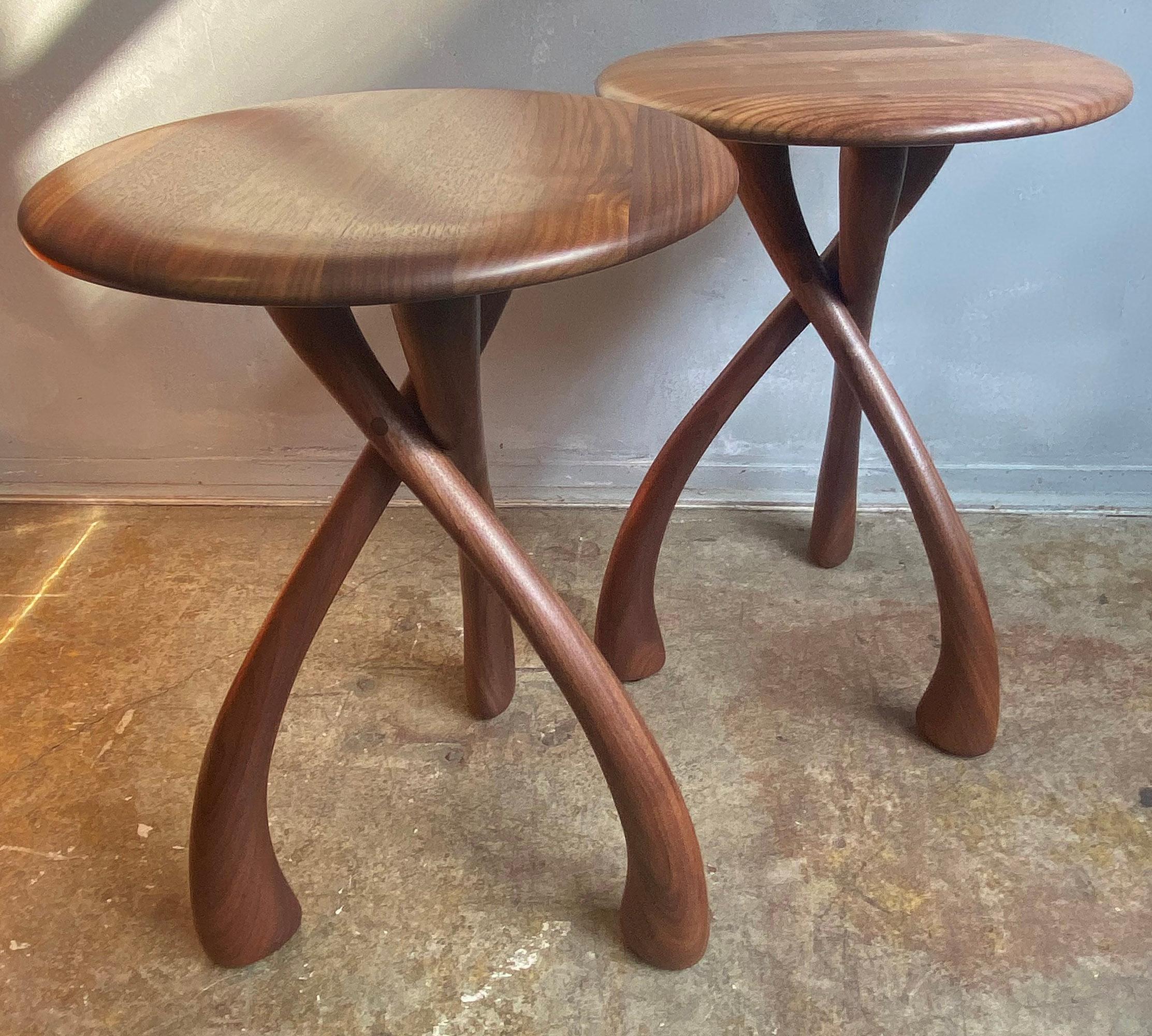 Midcentury Wishbone Side Tables in Walnut In Excellent Condition In BROOKLYN, NY