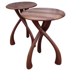 Midcentury Wishbone Side Tables in Walnut