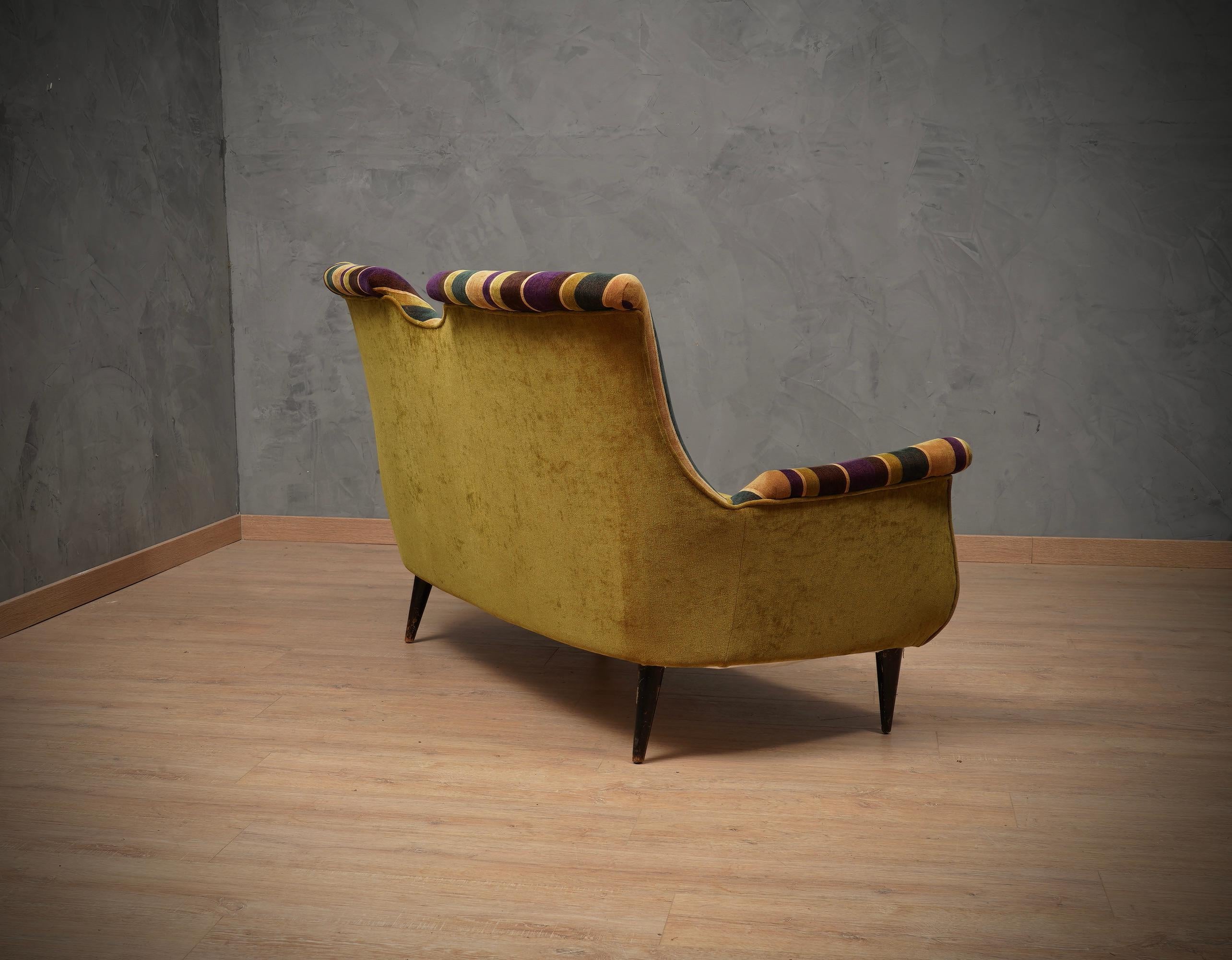 Mid-20th Century Midcentury with Velvet Bicolored Italian Sofa, 1950 For Sale