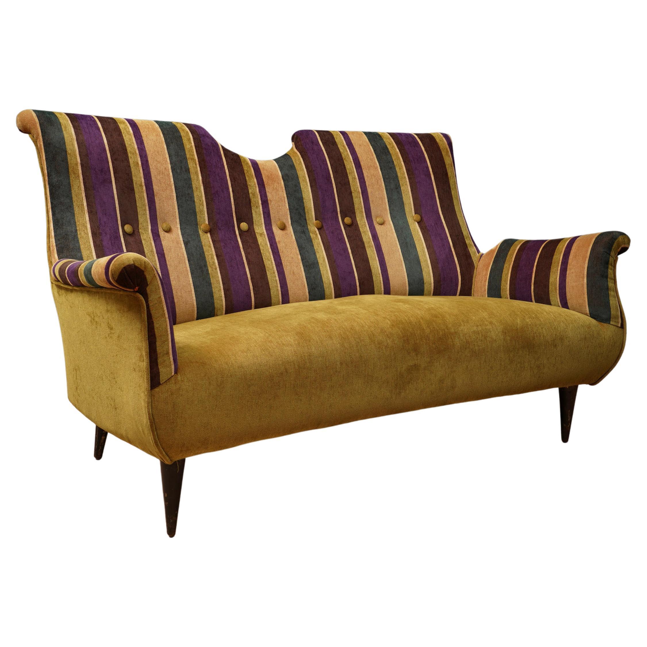 Midcentury with Velvet Bicolored Italian Sofa, 1950 For Sale