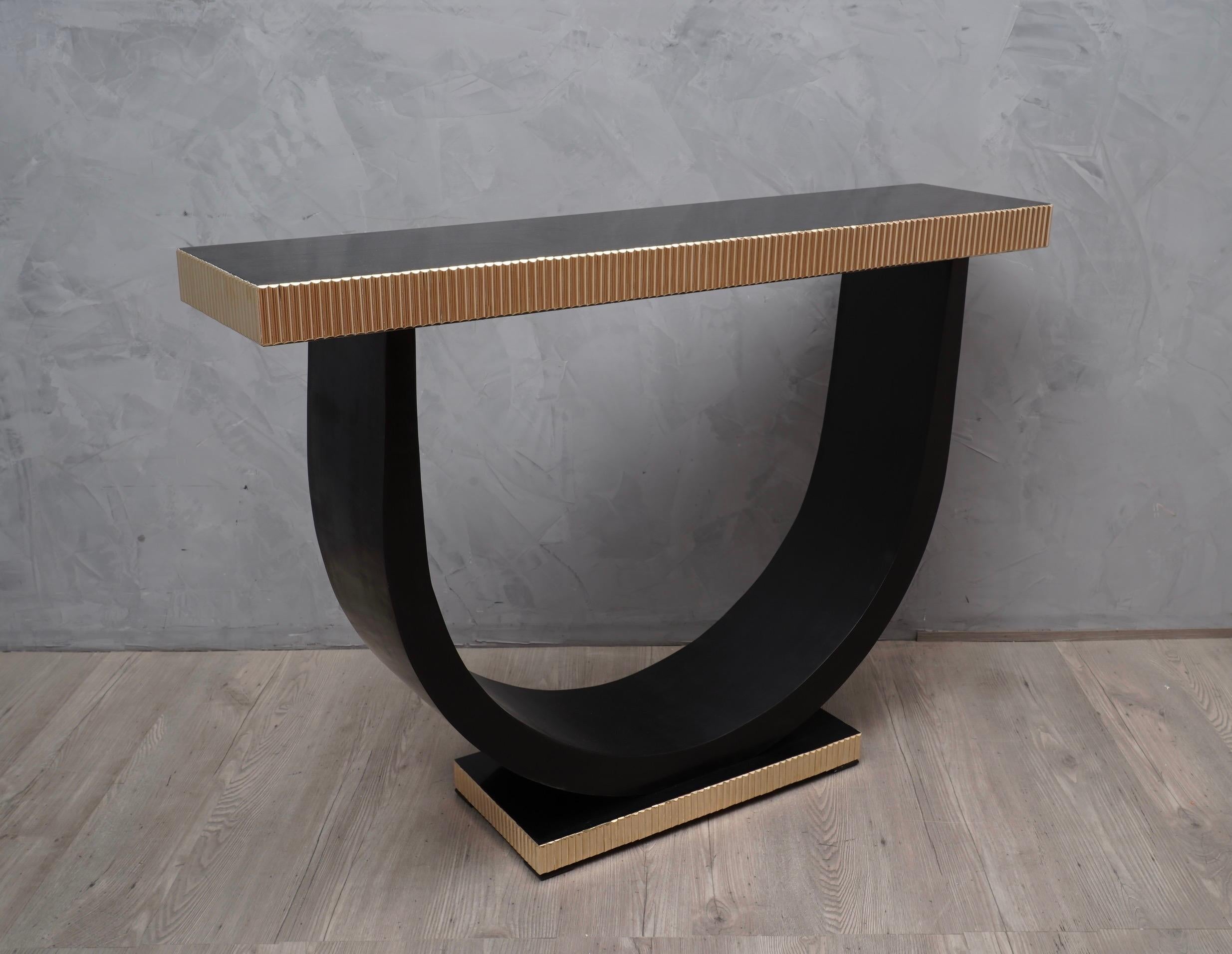 Midcentury Wood and Brass Console Table, 1930 In Good Condition In Rome, IT