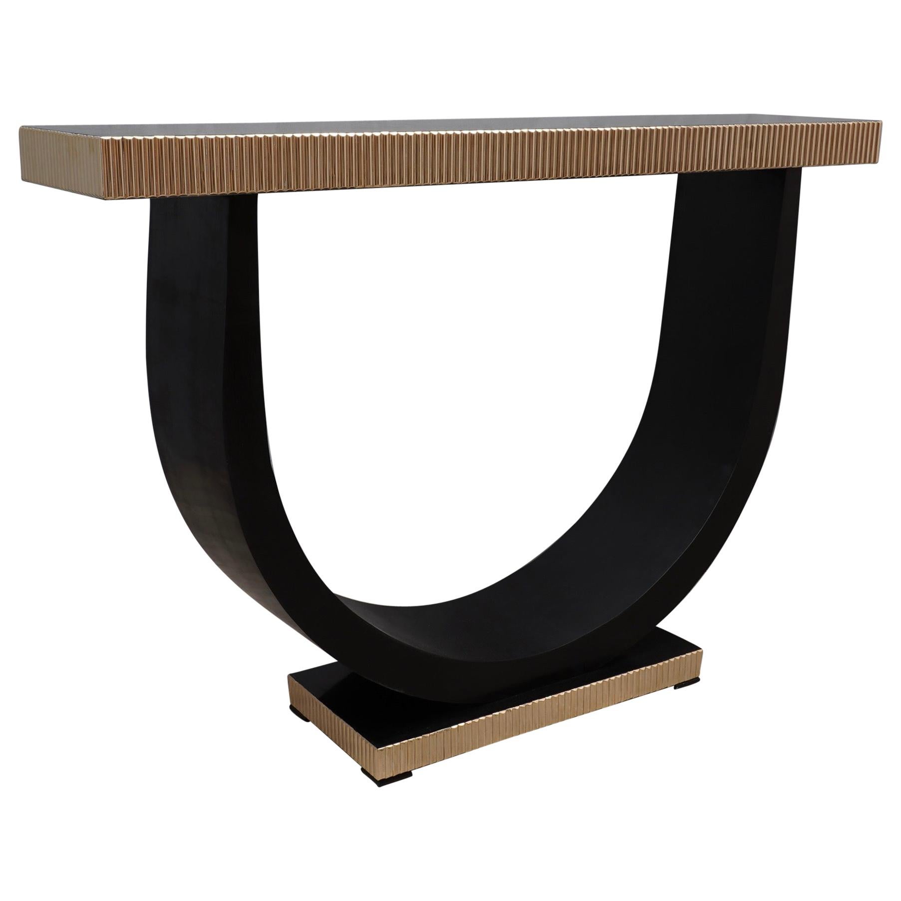 Midcentury Wood and Brass Console Table, 1930