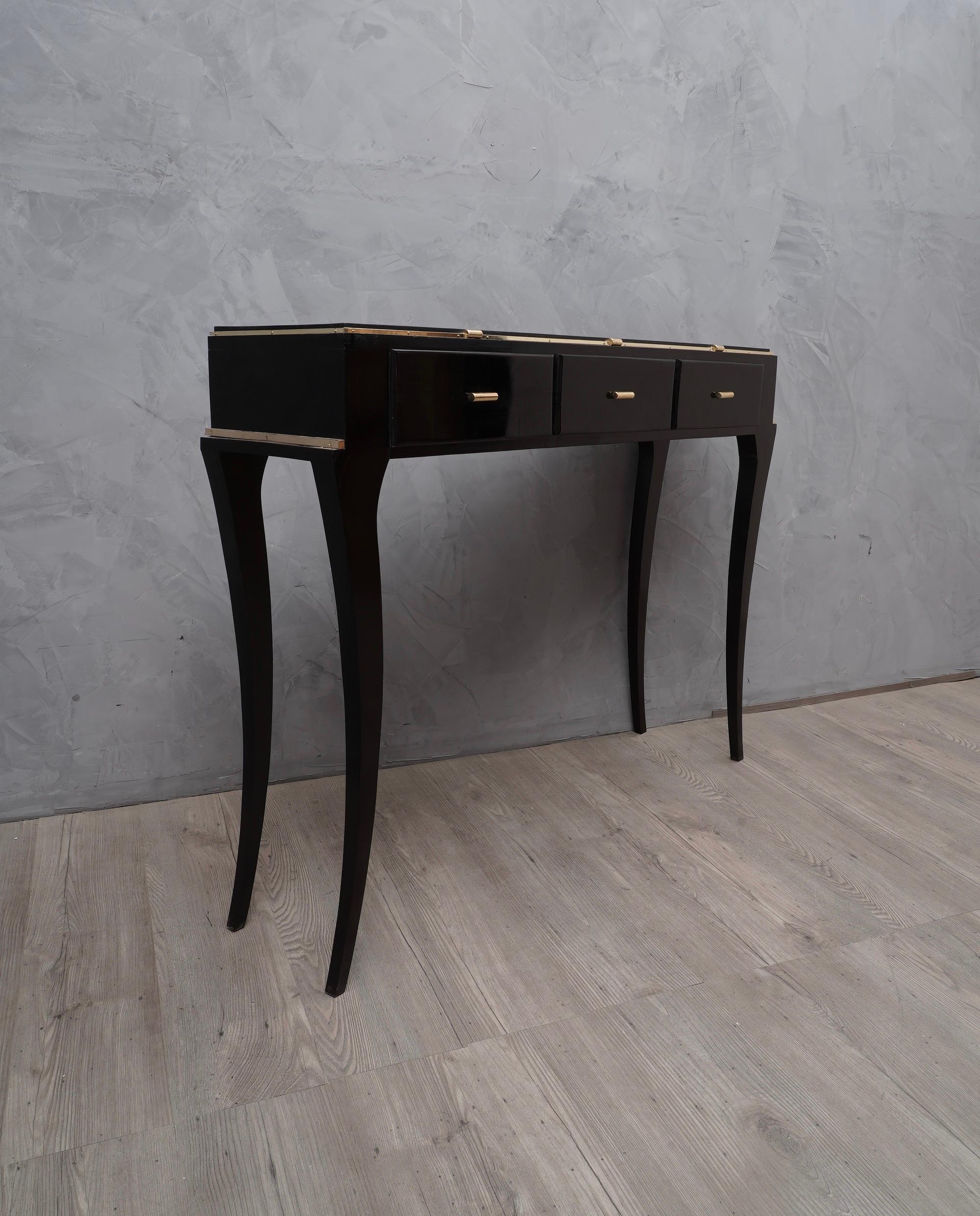 Italian Midcentury Wood and Brass Console Table, 1940