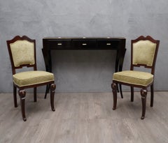 Table console en bois et laiton du milieu du siècle:: 1940