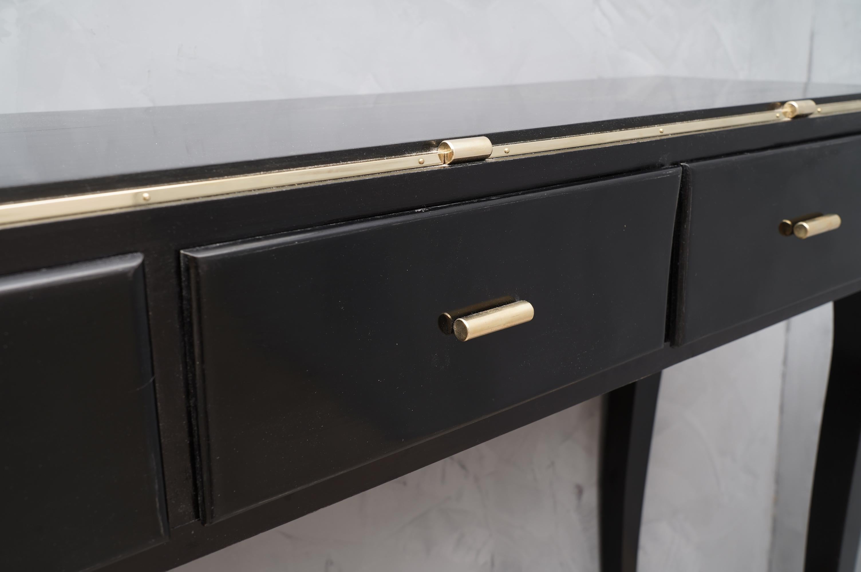 Mid-20th Century Midcentury Wood and Brass Console Table, 1940