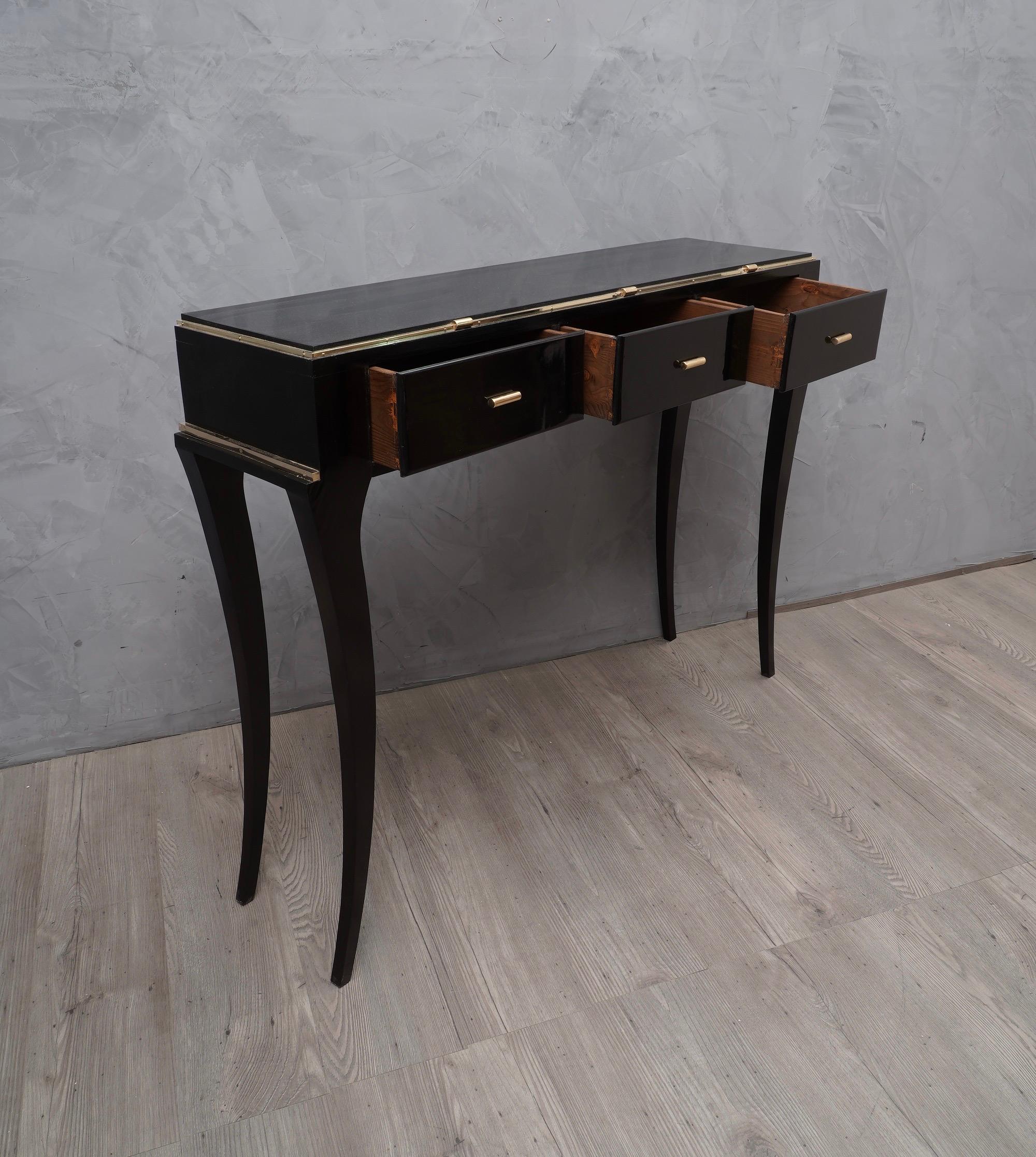 Midcentury Wood and Brass Console Table, 1940 1
