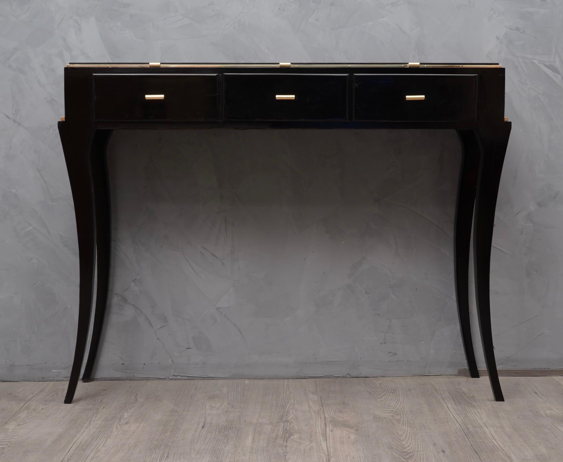 Midcentury Wood and Brass Console Table, 1940 2