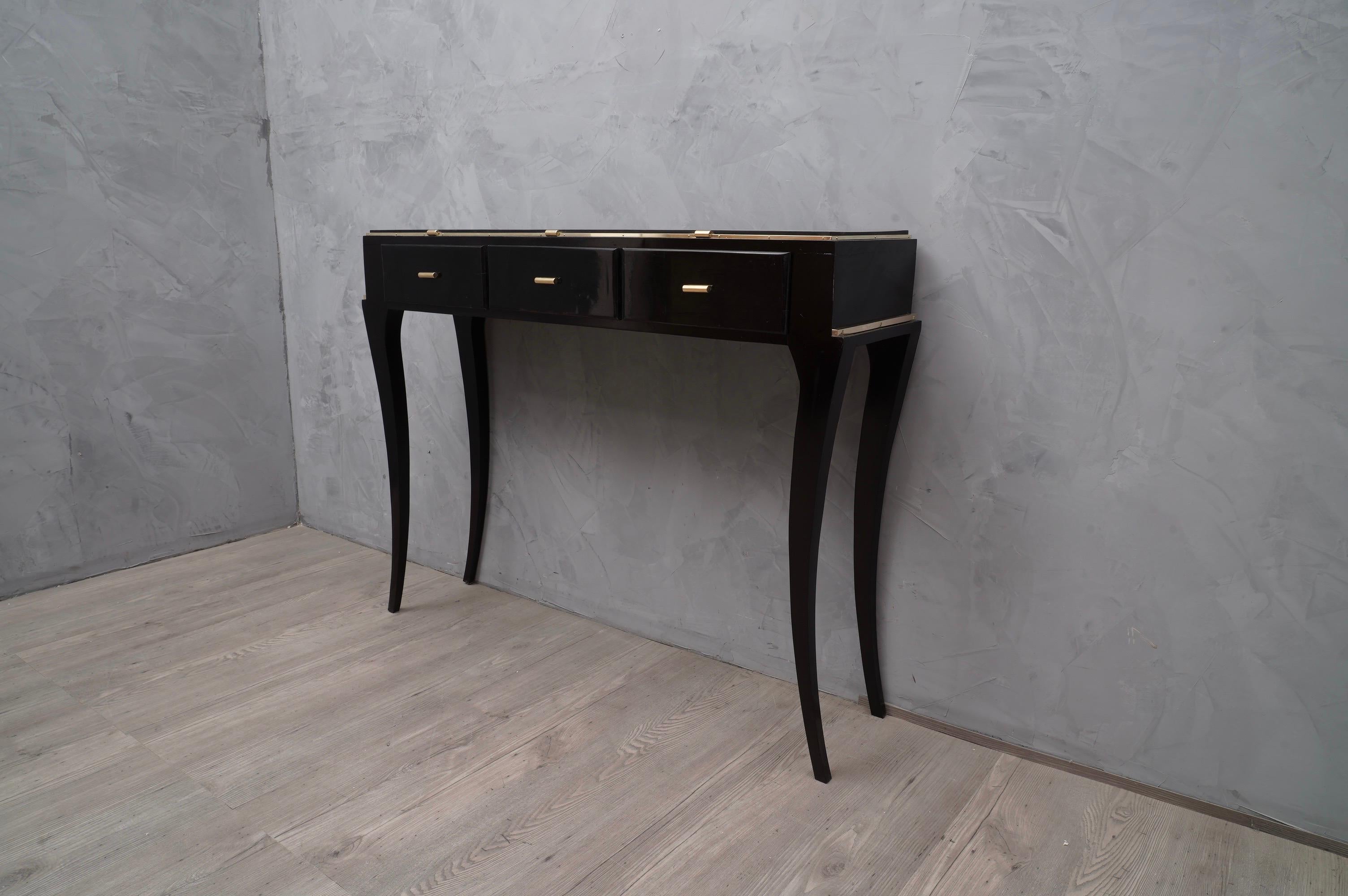 Midcentury Wood and Brass Console Table, 1940 3