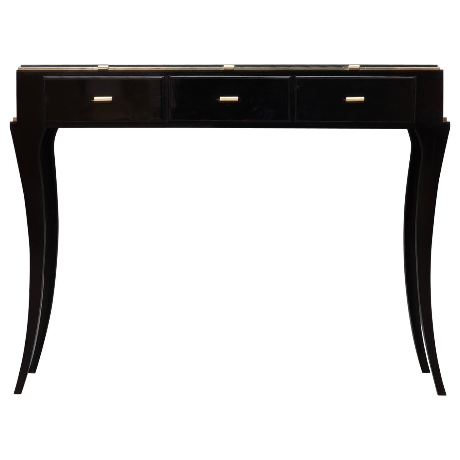 Midcentury Wood and Brass Console Table, 1940