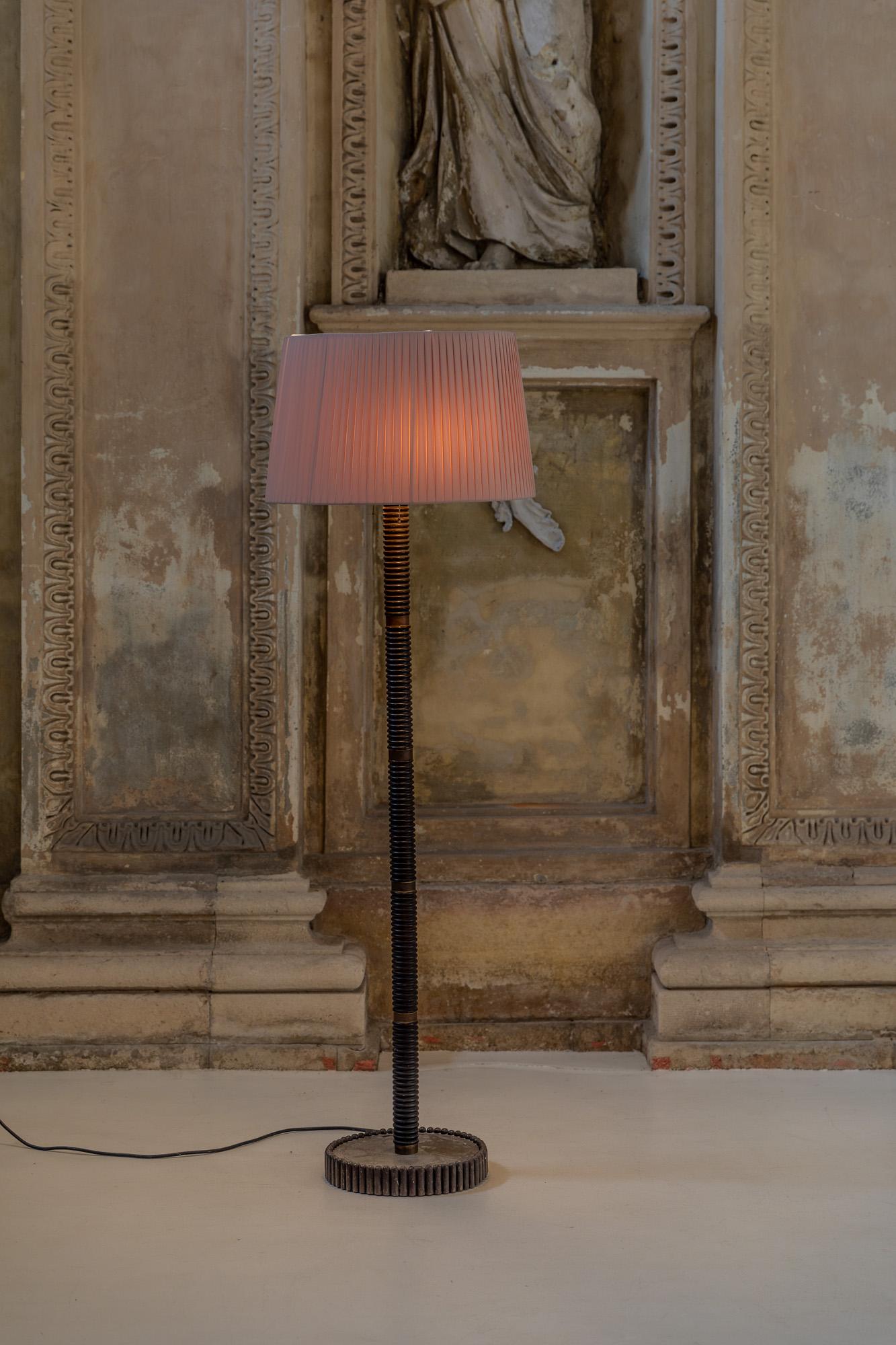 Mid-Century Modern Midcentury Wood and Brass Floor Lamp, Italy, 1940