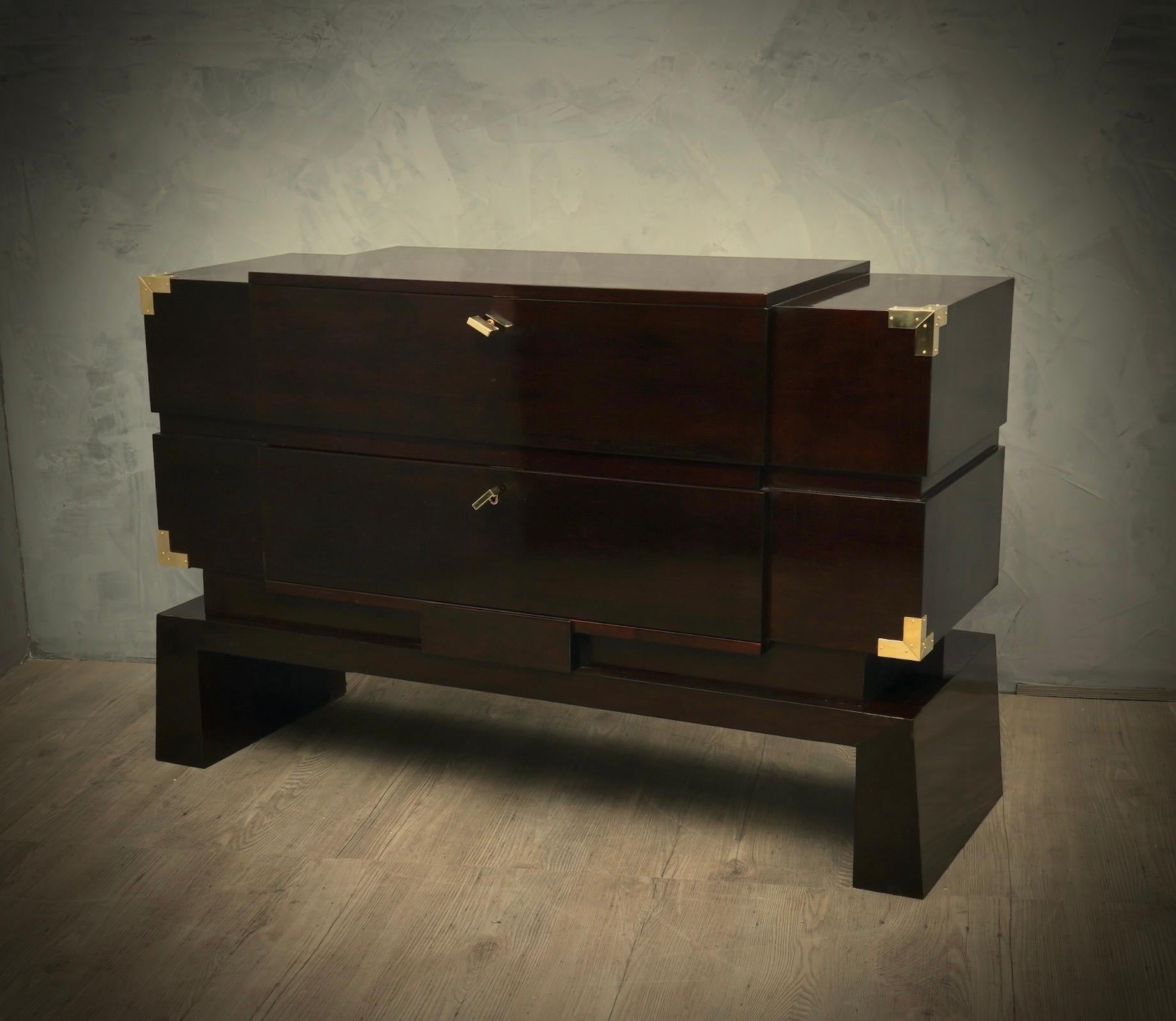 MidCentury Wood and Brass Italian Commodes and Chests of Drawers, 1950 For Sale 5
