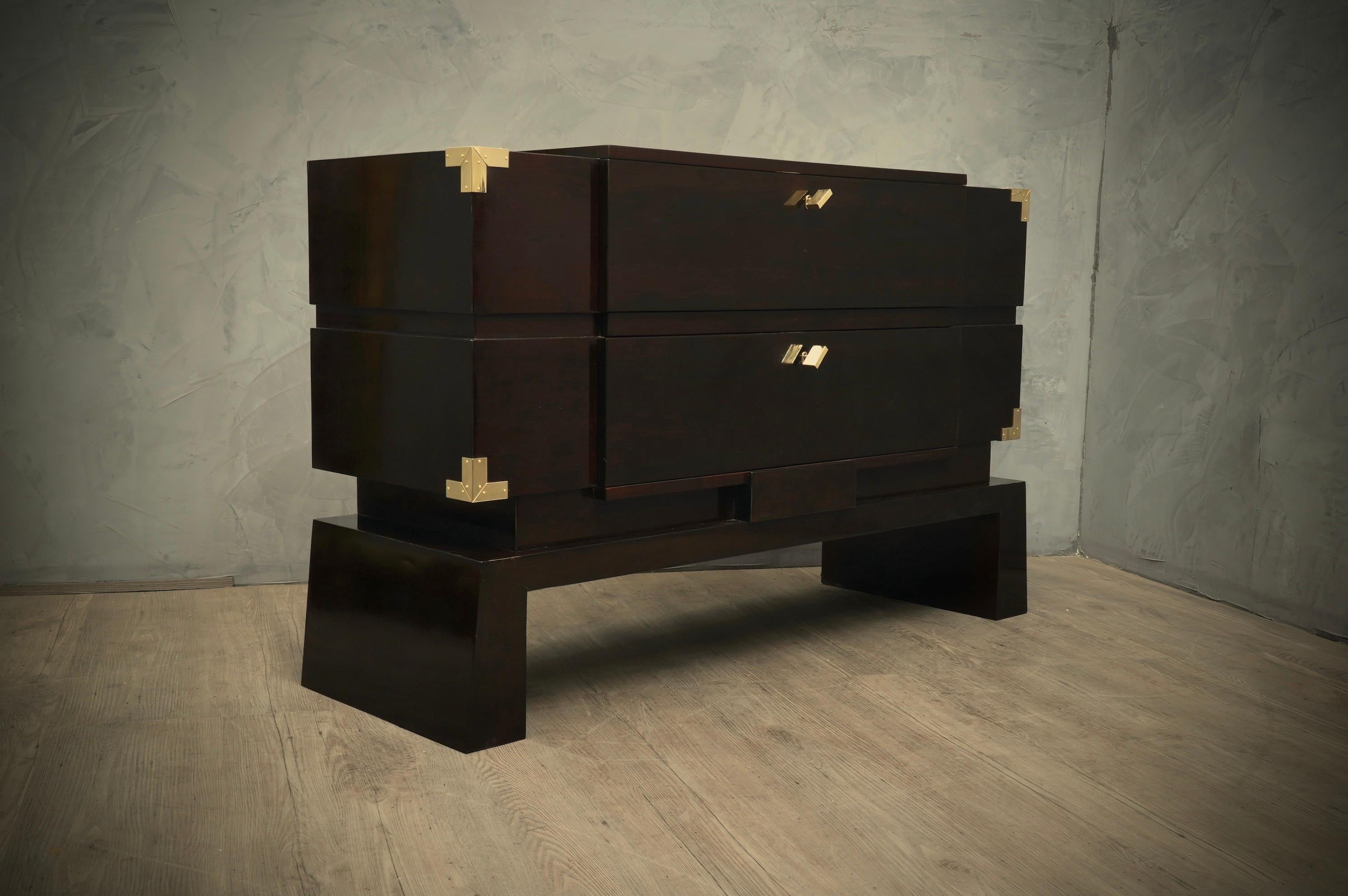 MidCentury Wood and Brass Italian Commodes and Chests of Drawers, 1950 For Sale 6