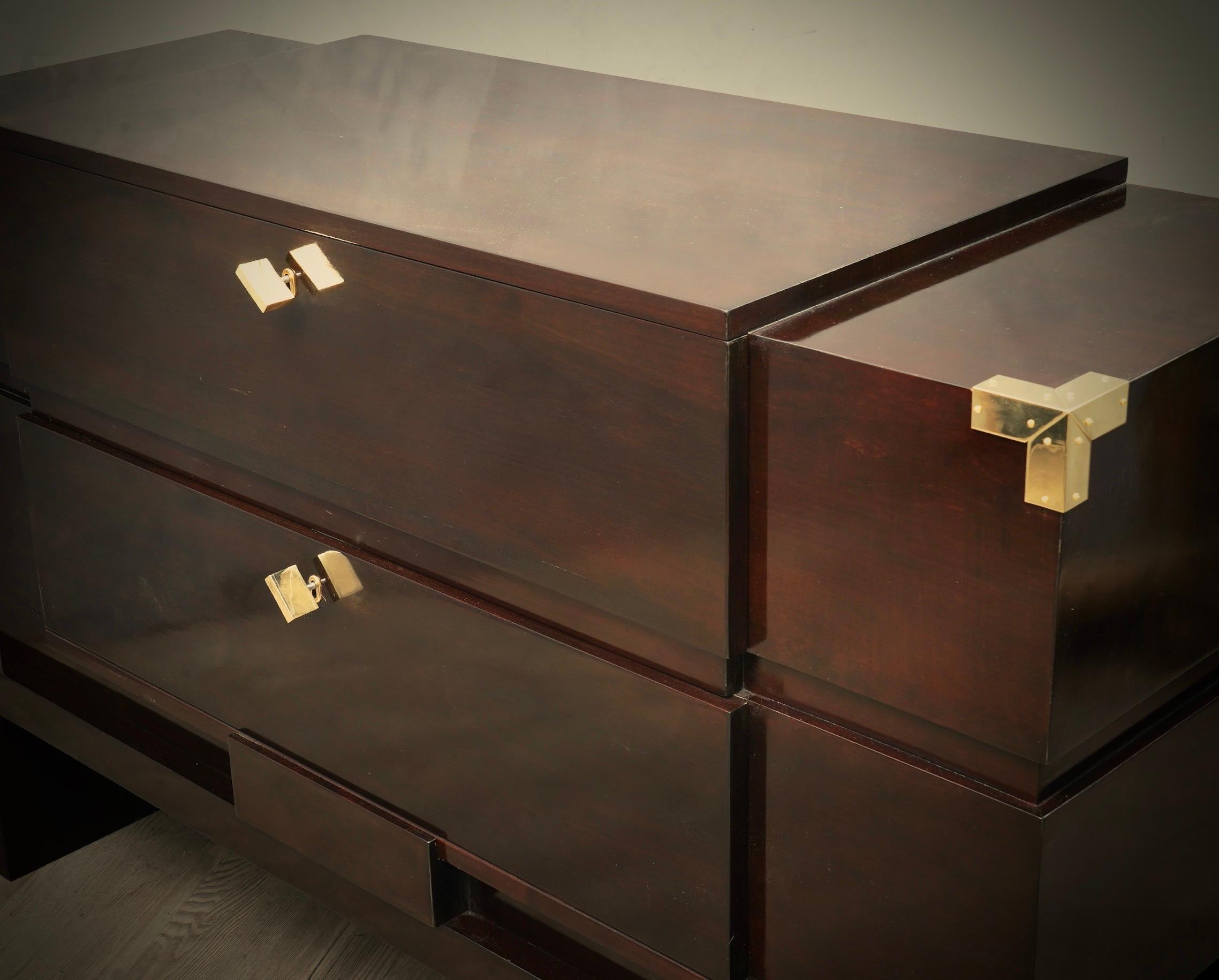 MidCentury Wood and Brass Italian Commodes and Chests of Drawers, 1950 In Good Condition For Sale In Rome, IT