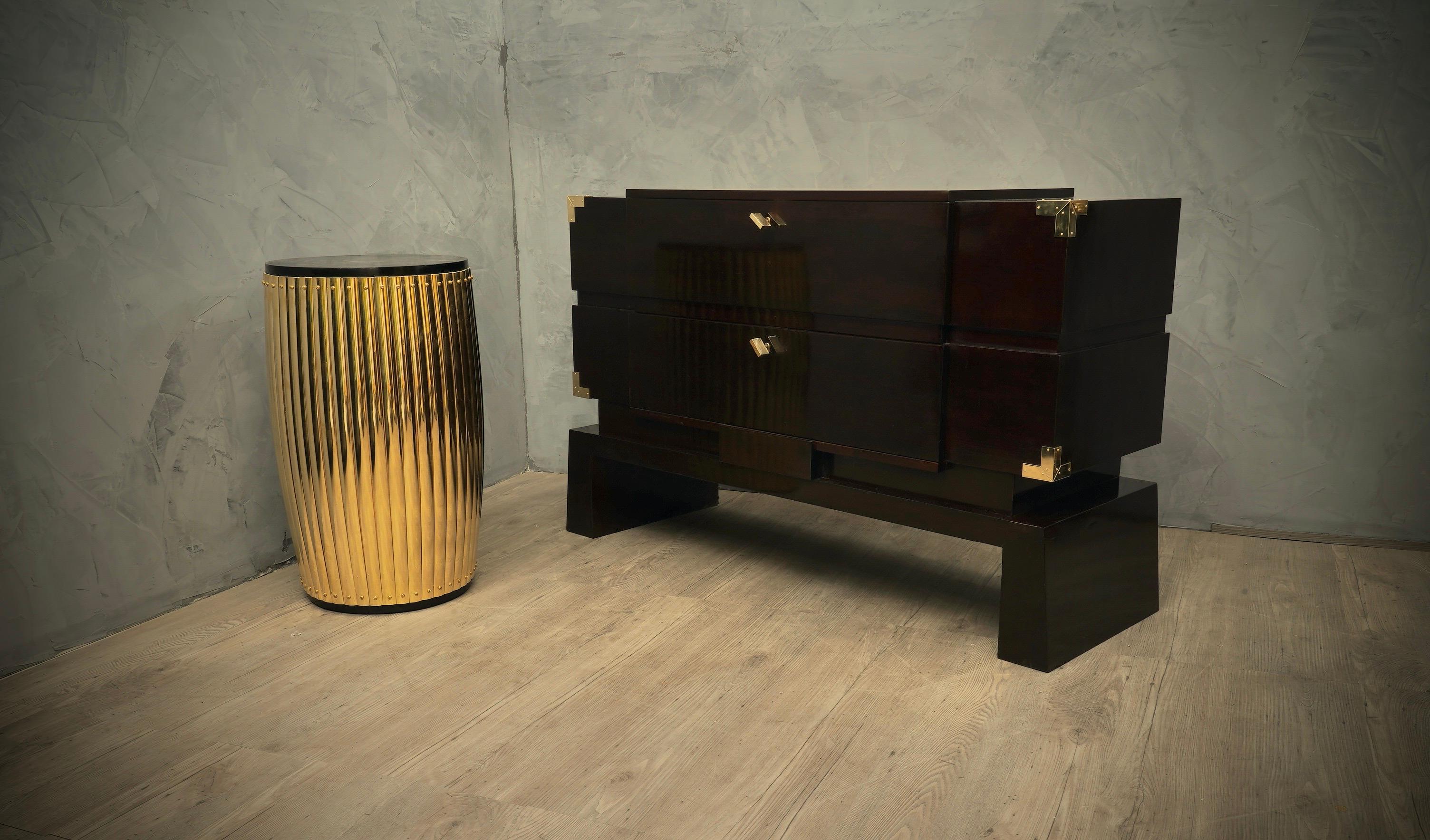 MidCentury Wood and Brass Italian Commodes and Chests of Drawers, 1950 For Sale 2