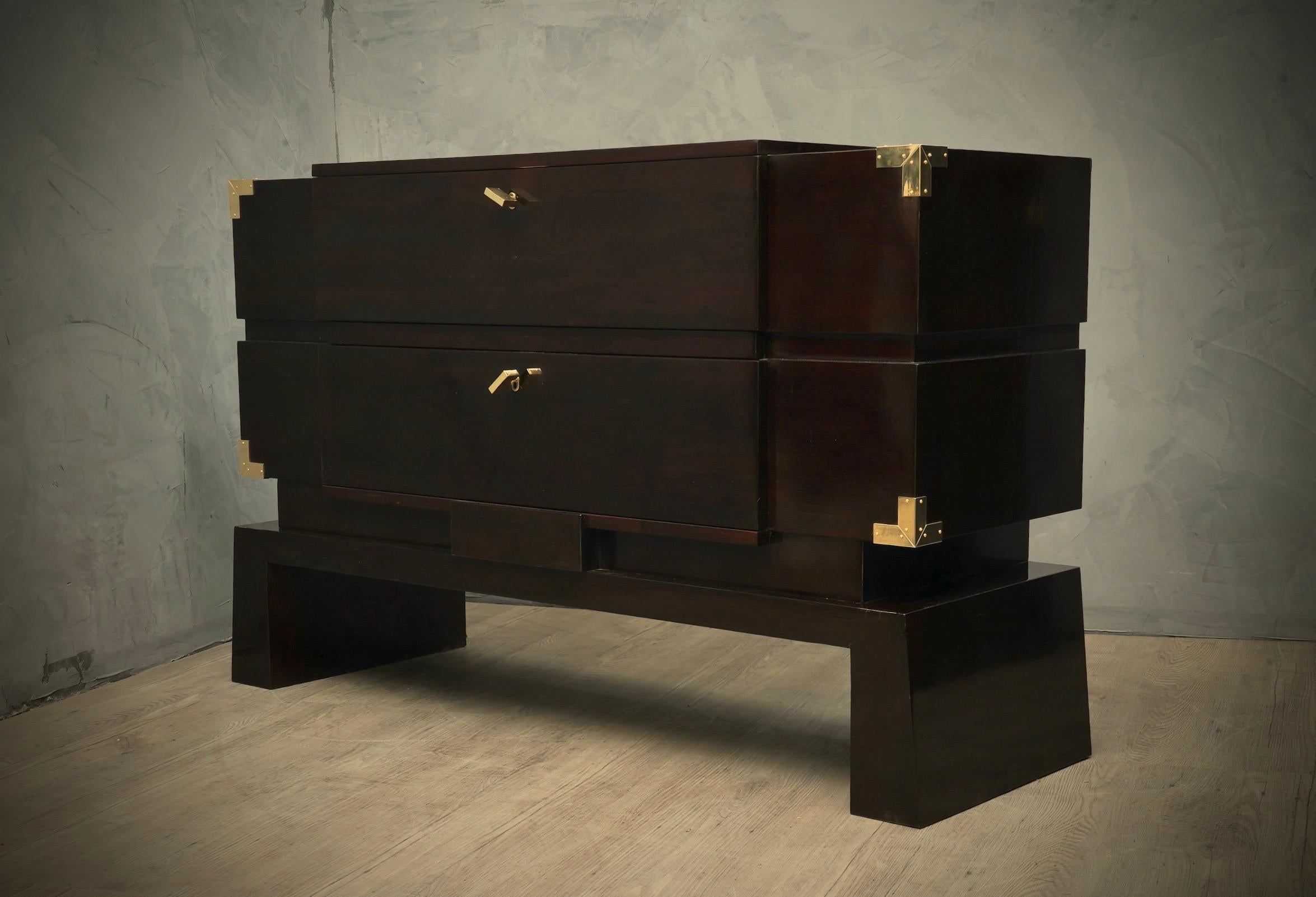 MidCentury Wood and Brass Italian Commodes and Chests of Drawers, 1950 For Sale 3