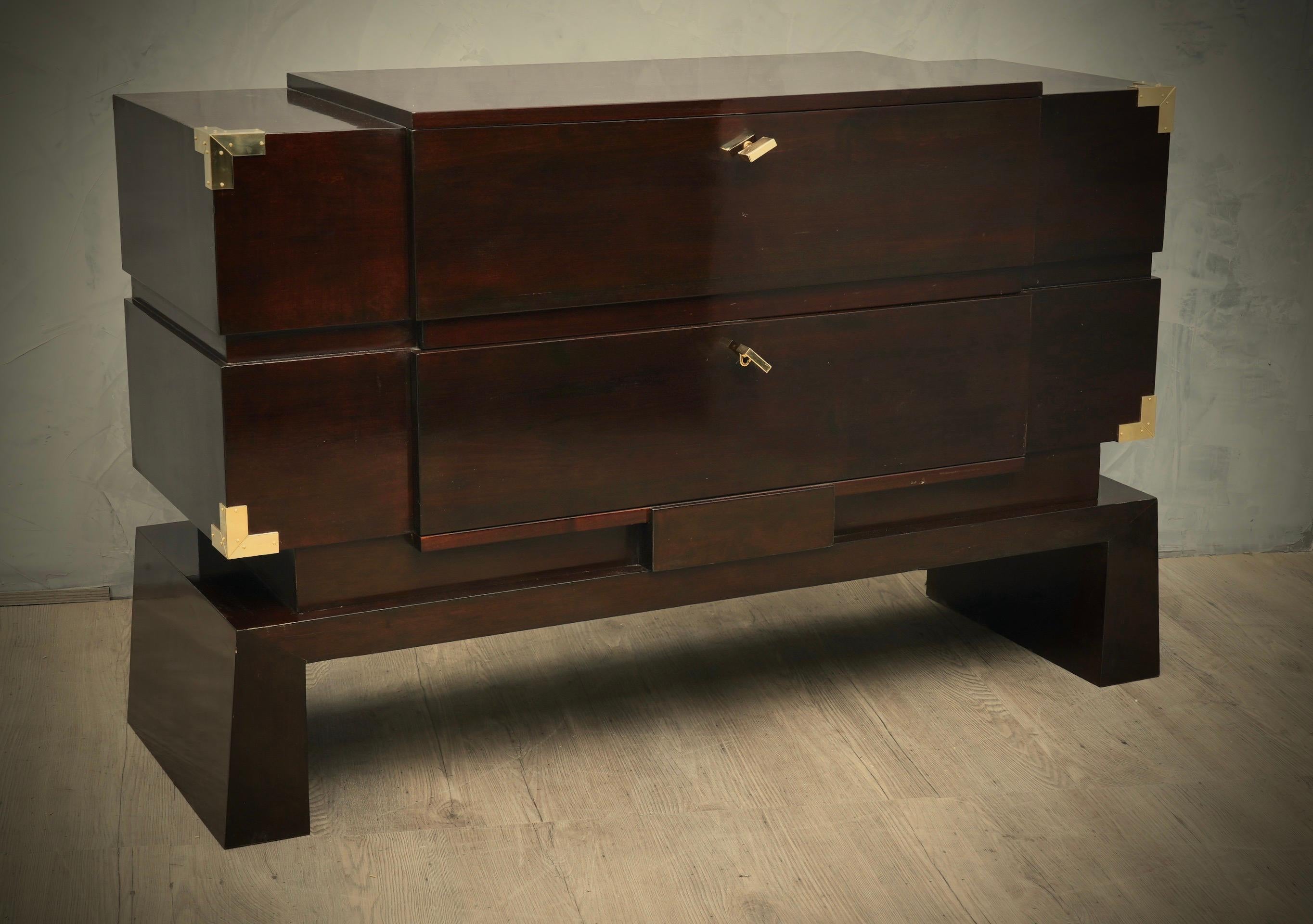 MidCentury Wood and Brass Italian Commodes and Chests of Drawers, 1950 For Sale 4