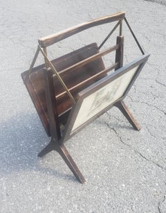 Portariviste italiano di metà secolo in Wood e ottone in stile Ico Parisi, anni '50