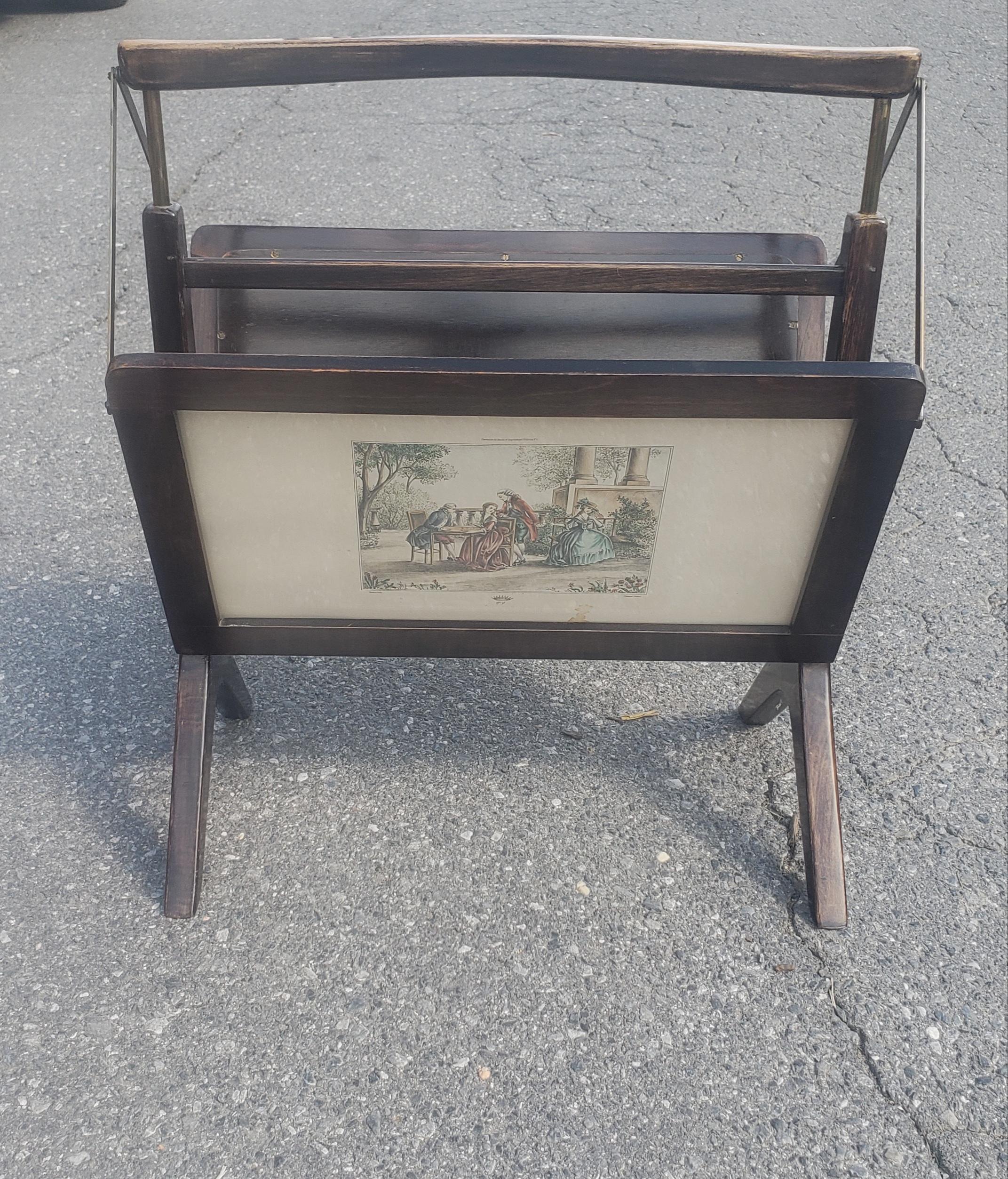 Mid-Century Modern Midcentury Wood and Brass Italian Magazine Rack in Ico Parisi Style, 1950s For Sale