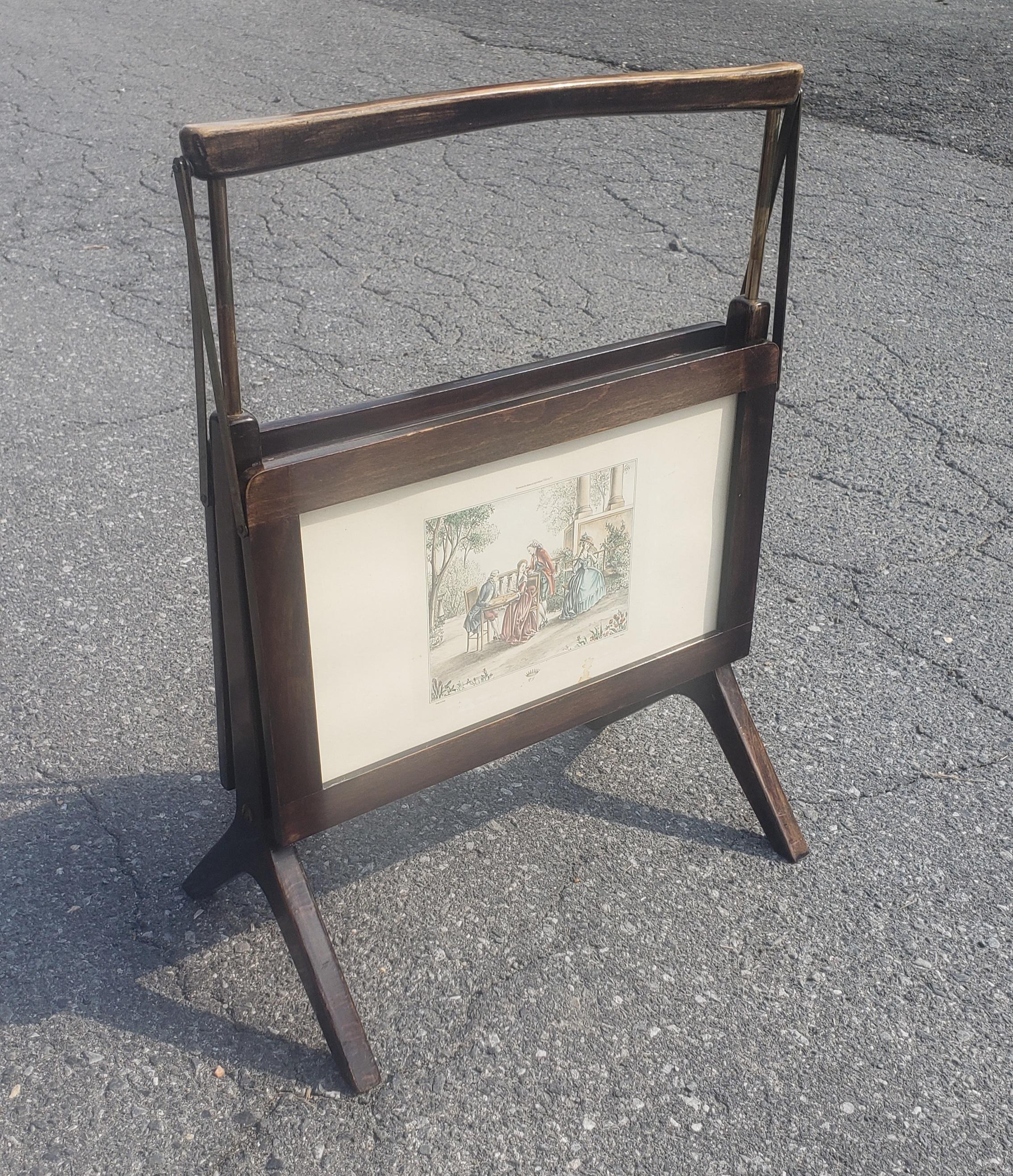 20th Century Midcentury Wood and Brass Italian Magazine Rack in Ico Parisi Style, 1950s For Sale