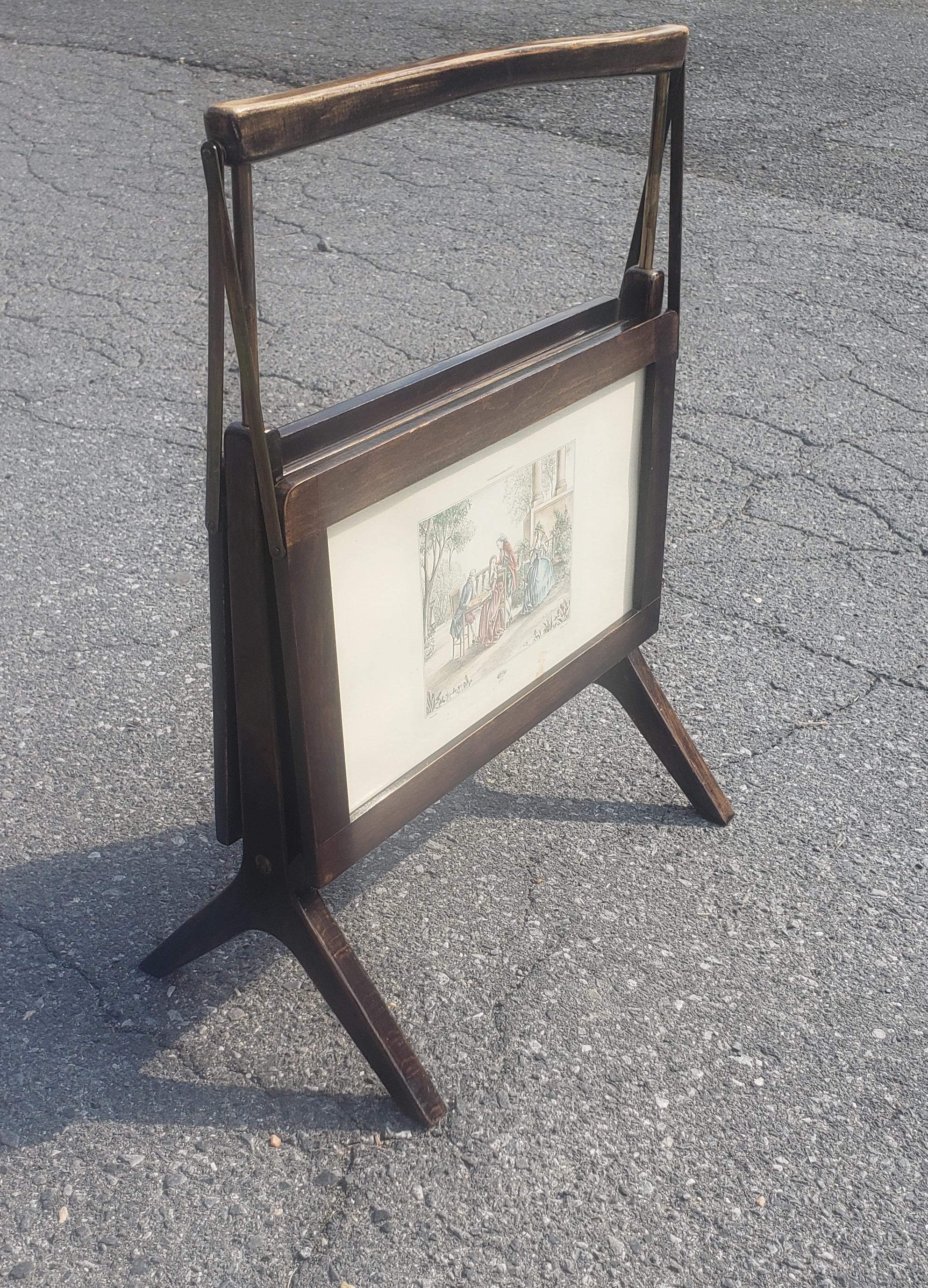 Midcentury Wood and Brass Italian Magazine Rack in Ico Parisi Style, 1950s For Sale 1