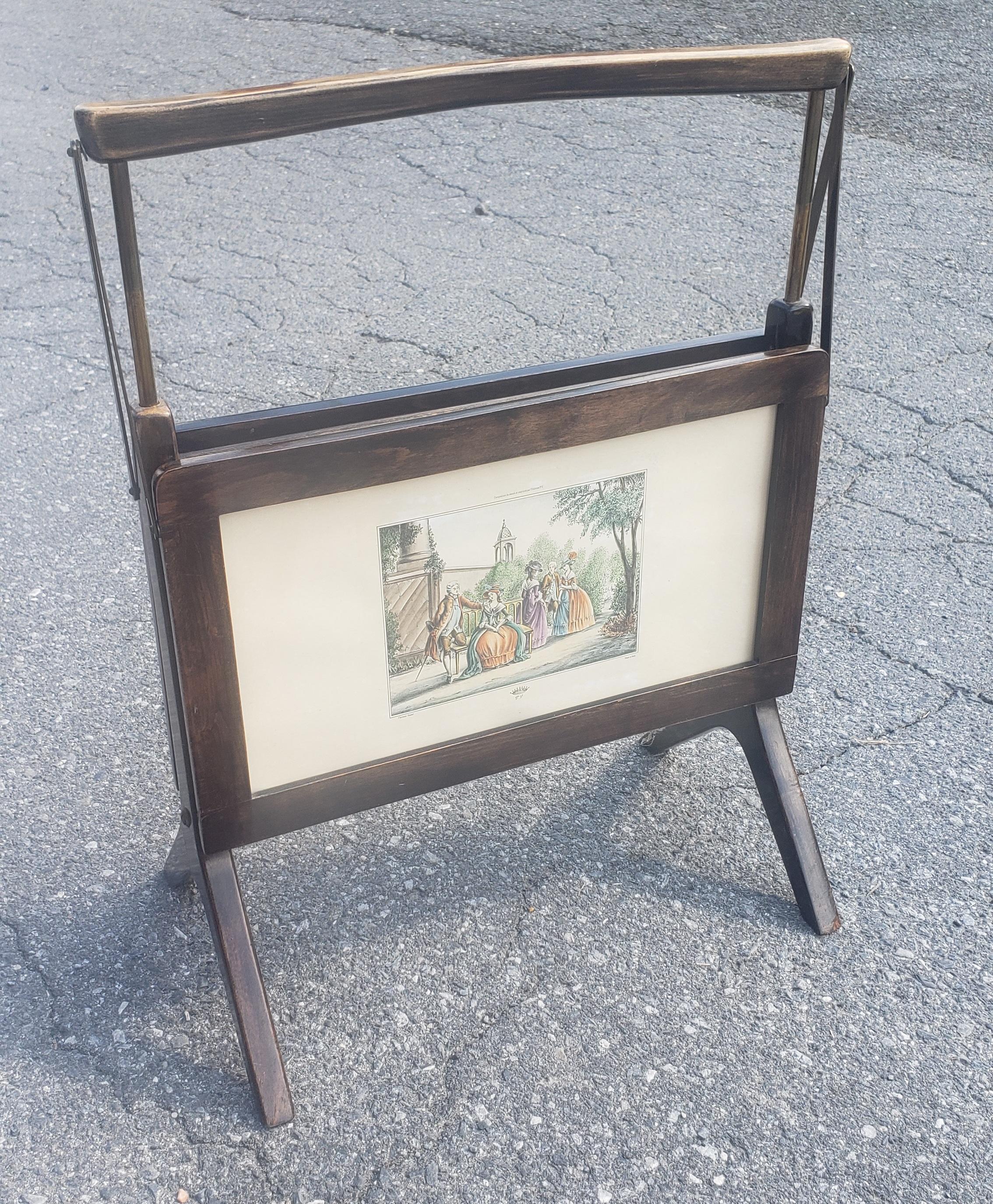 Midcentury Wood and Brass Italian Magazine Rack in Ico Parisi Style, 1950s For Sale 2