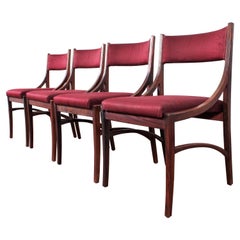 Midcentury Wood and Burgundy Fabric Chairs "mod 110" by Ico Parisi, Italy, 1960s