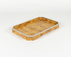 Midcentury Wood and Chrome Serving Tray attributed to Tommaso Barbi, Italy 1970s