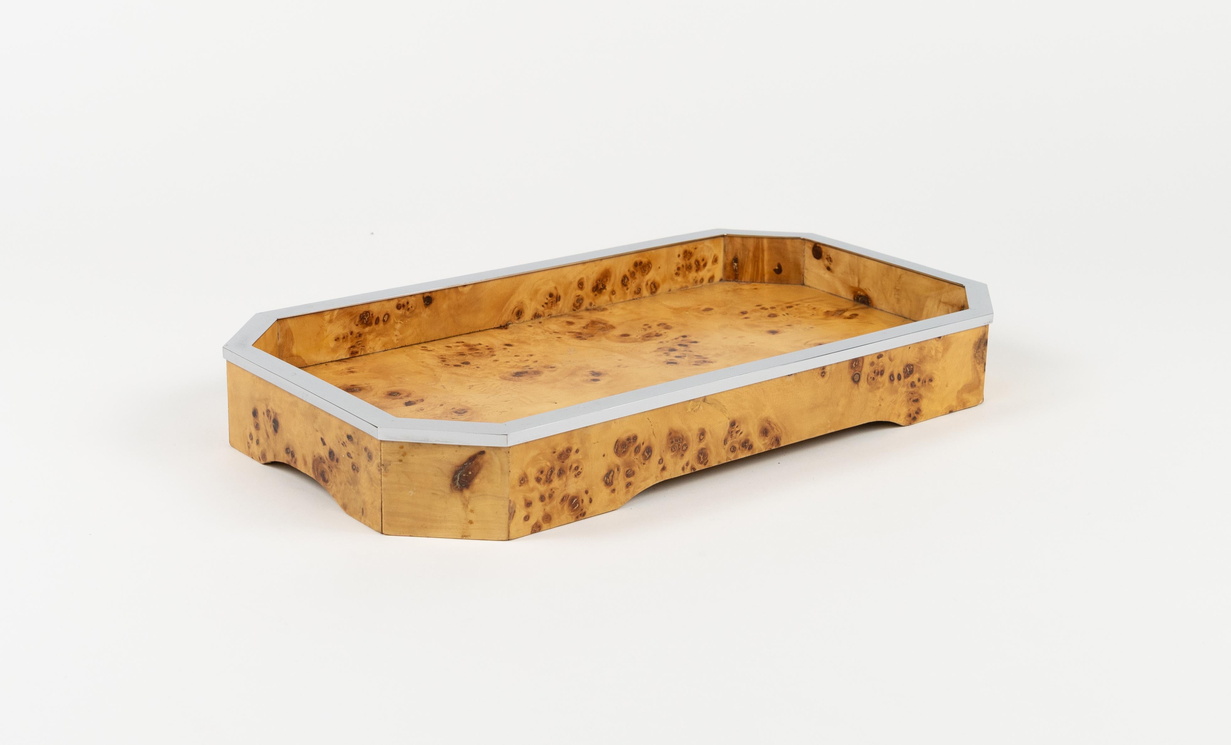 Midcentury Wood and Chrome Serving Tray by Tommaso Barbi, Italy 1970s 3