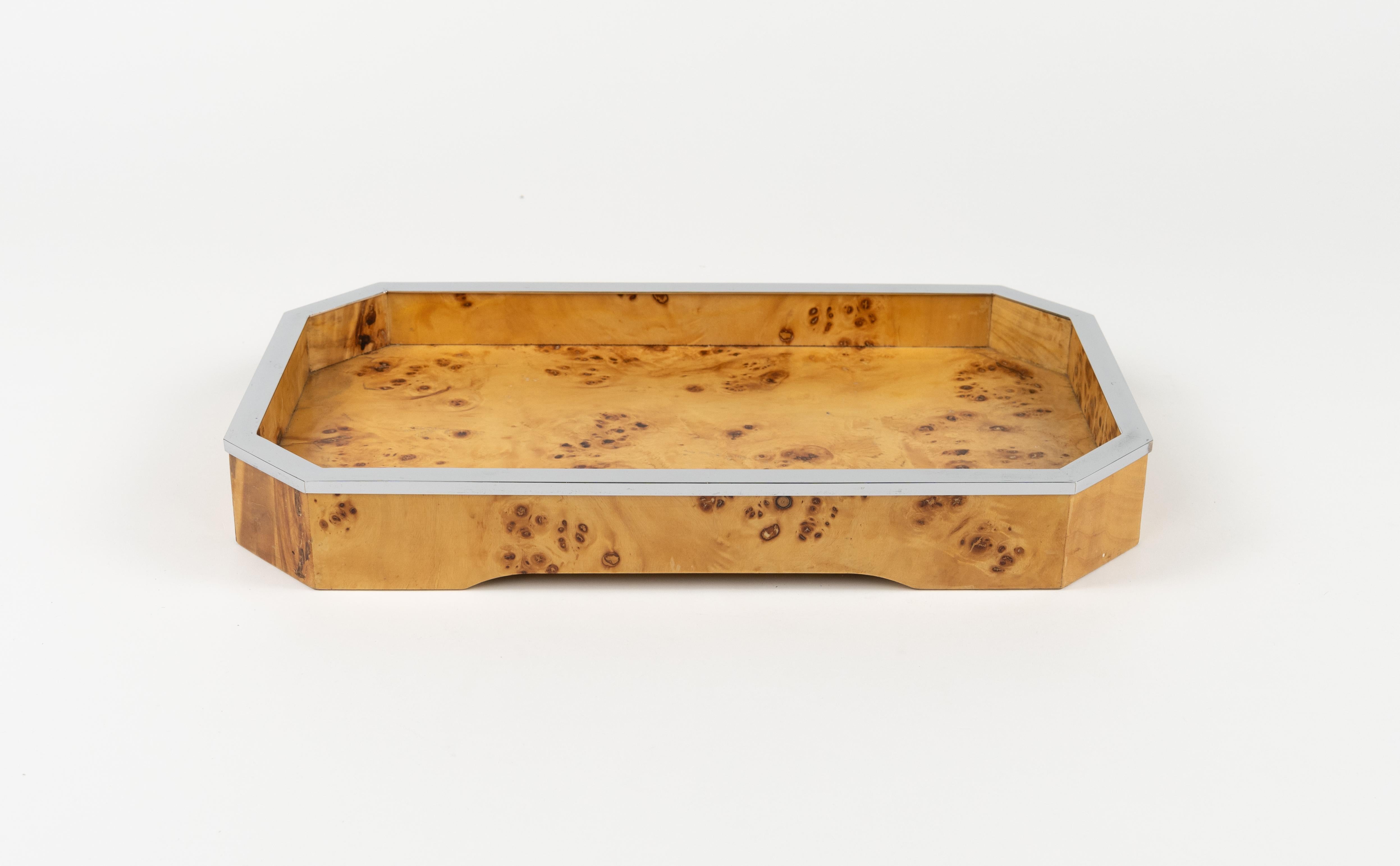 Midcentury Wood and Chrome Serving Tray by Tommaso Barbi, Italy 1970s 7