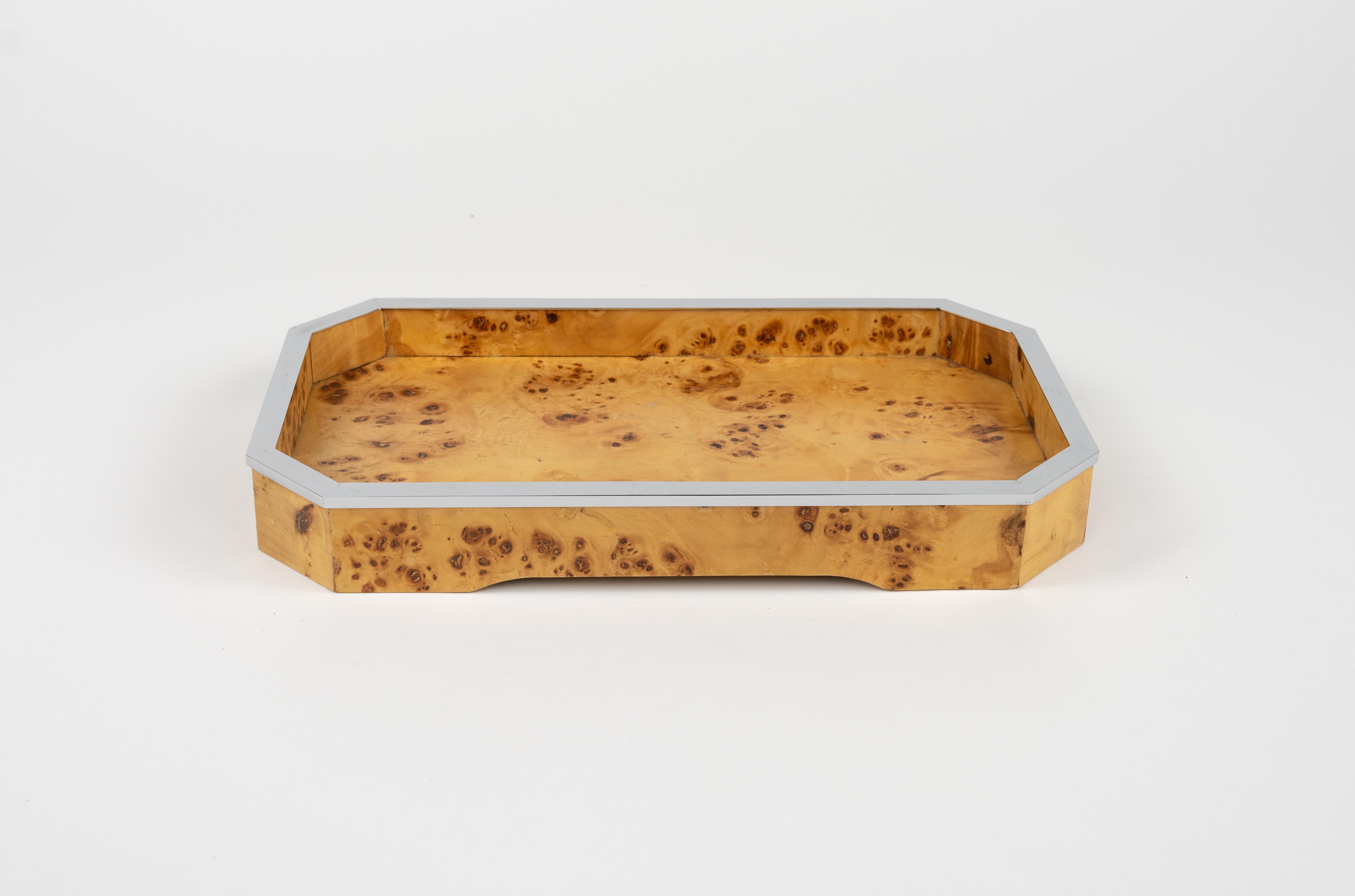 Midcentury Wood and Chrome Serving Tray by Tommaso Barbi, Italy 1970s 9