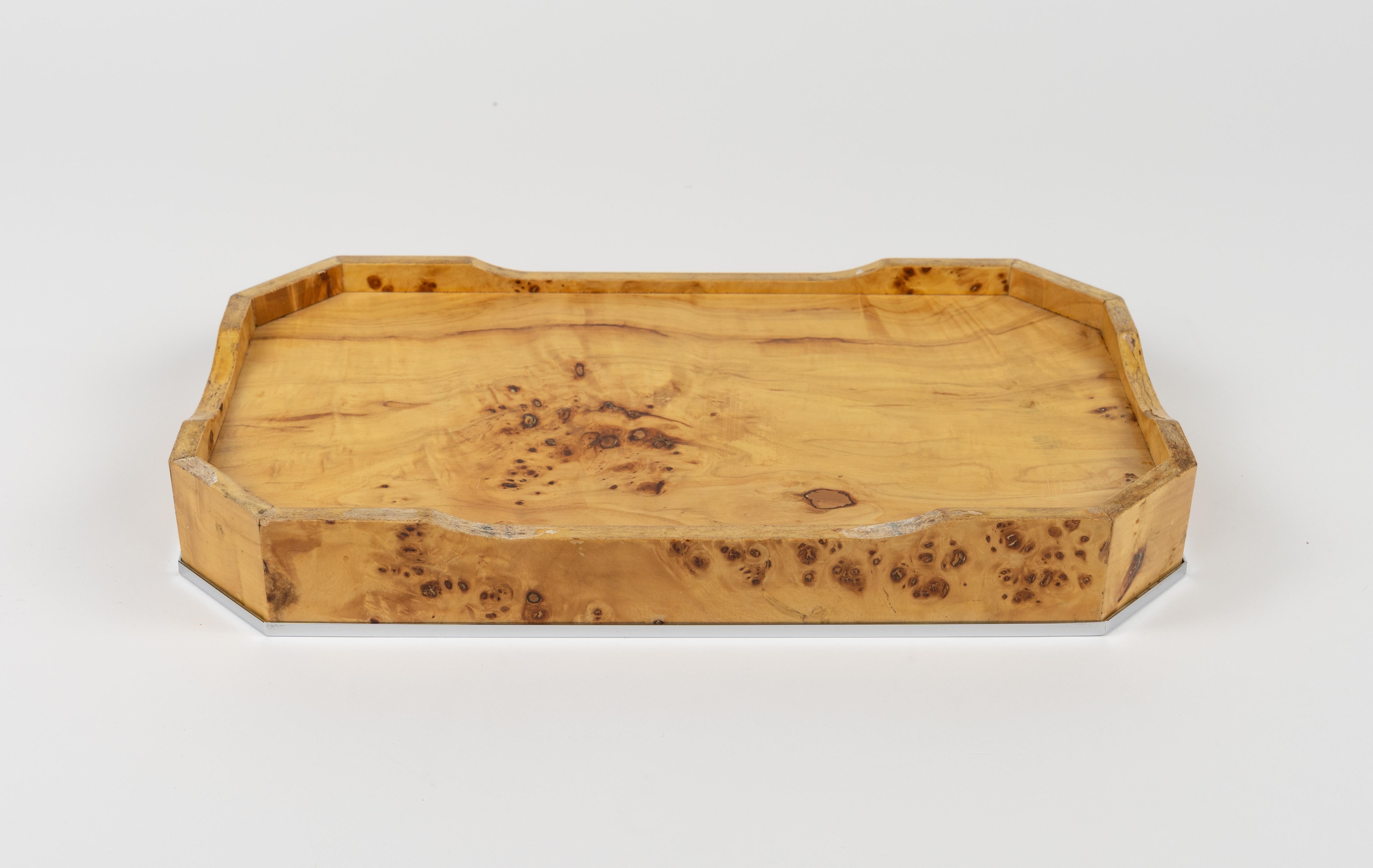 Midcentury Wood and Chrome Serving Tray by Tommaso Barbi, Italy 1970s 11