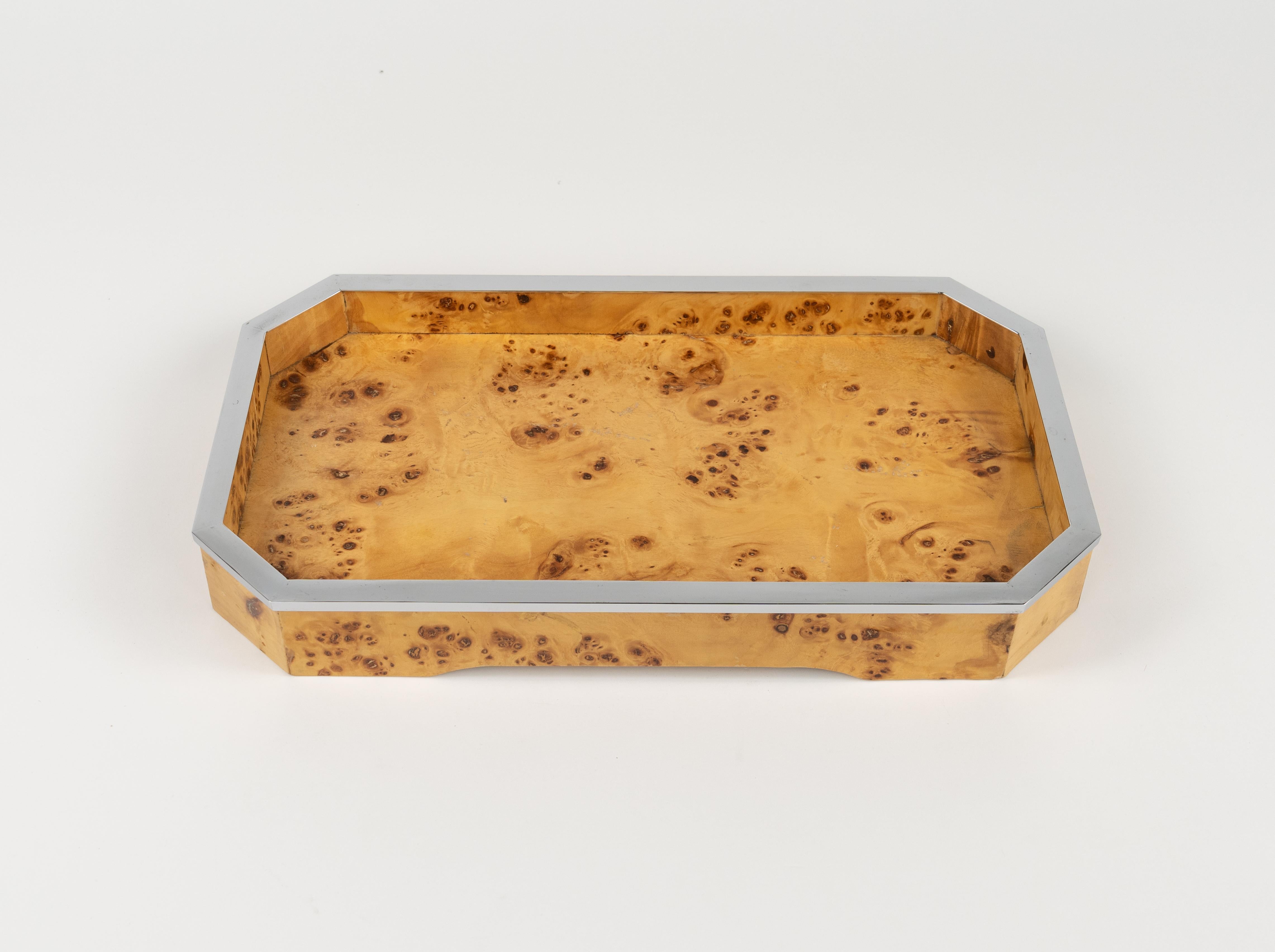 Mid-Century Modern Midcentury Wood and Chrome Serving Tray by Tommaso Barbi, Italy 1970s