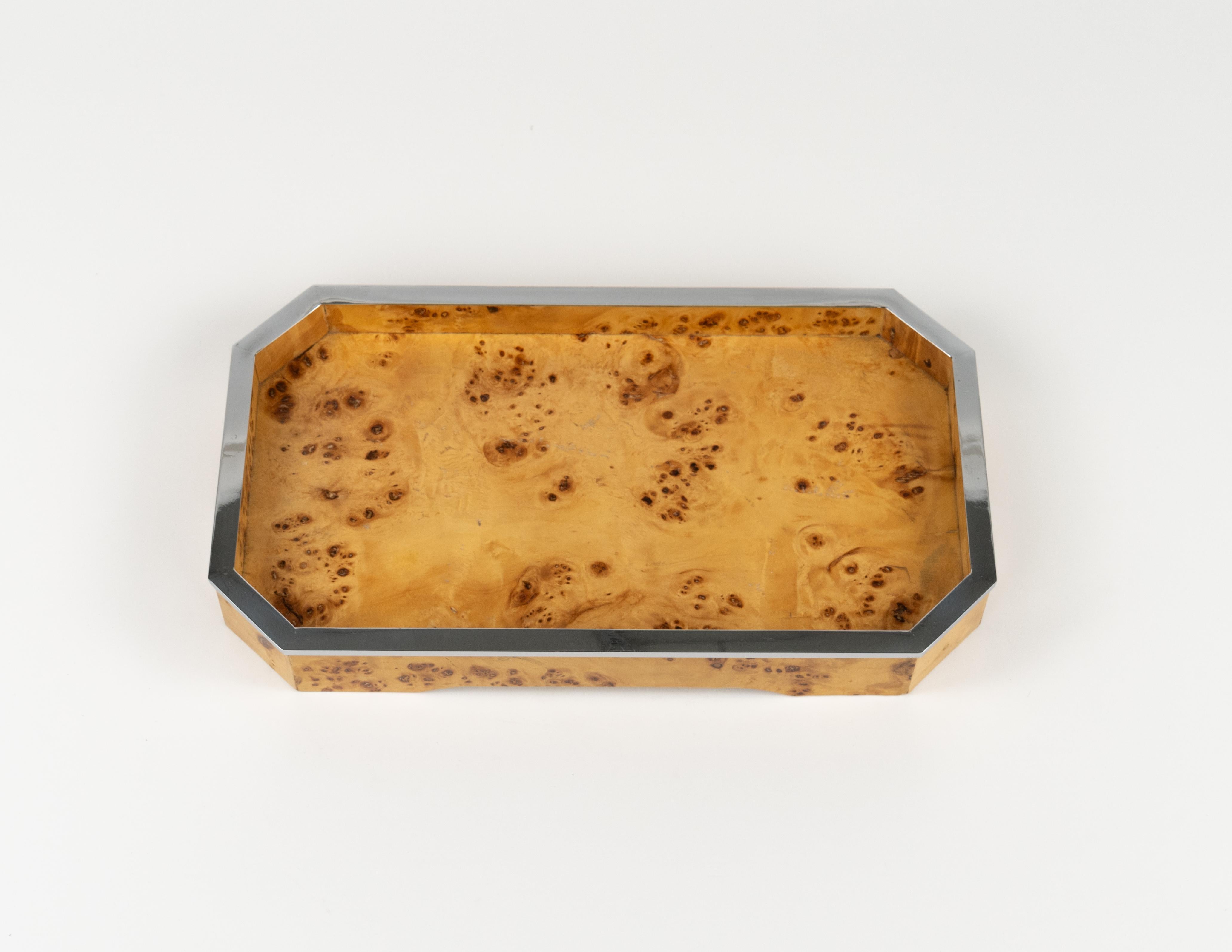 Italian Midcentury Wood and Chrome Serving Tray by Tommaso Barbi, Italy 1970s