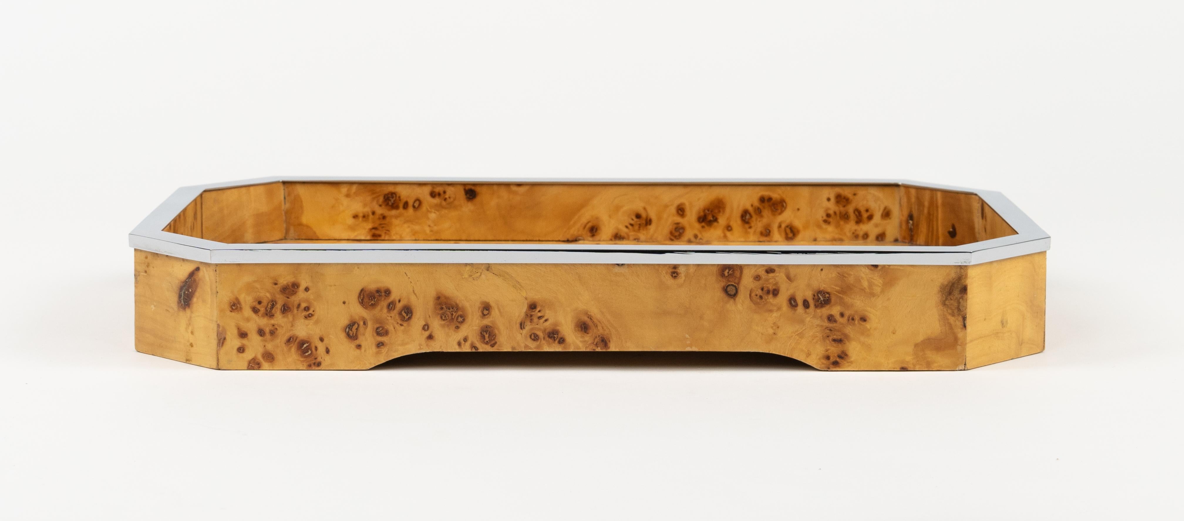 Late 20th Century Midcentury Wood and Chrome Serving Tray by Tommaso Barbi, Italy 1970s