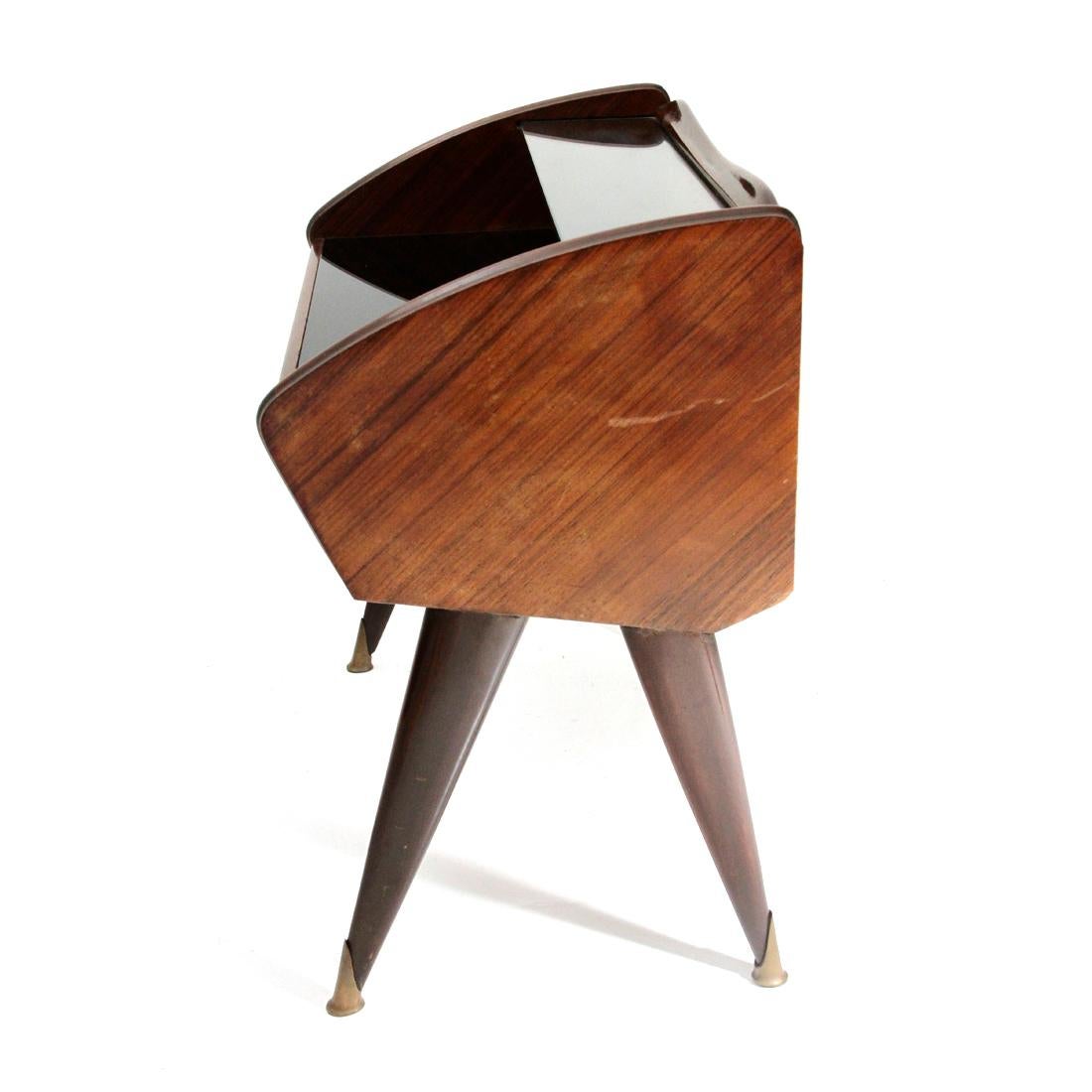 Midcentury Wood and Glass Italian Bedside Table, 1950s 7