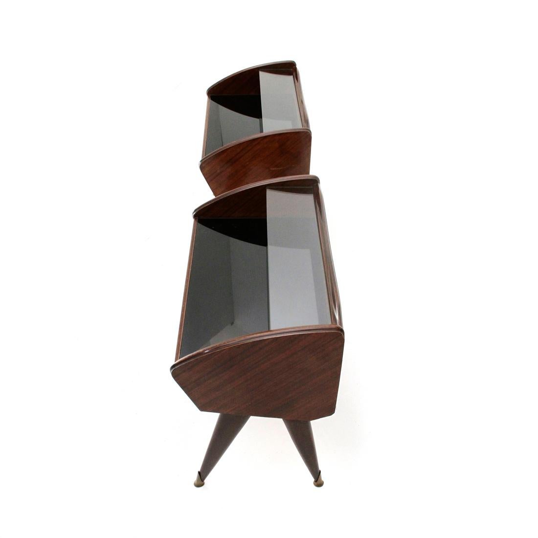 Midcentury Wood and Glass Italian Bedside Table, 1950s 2