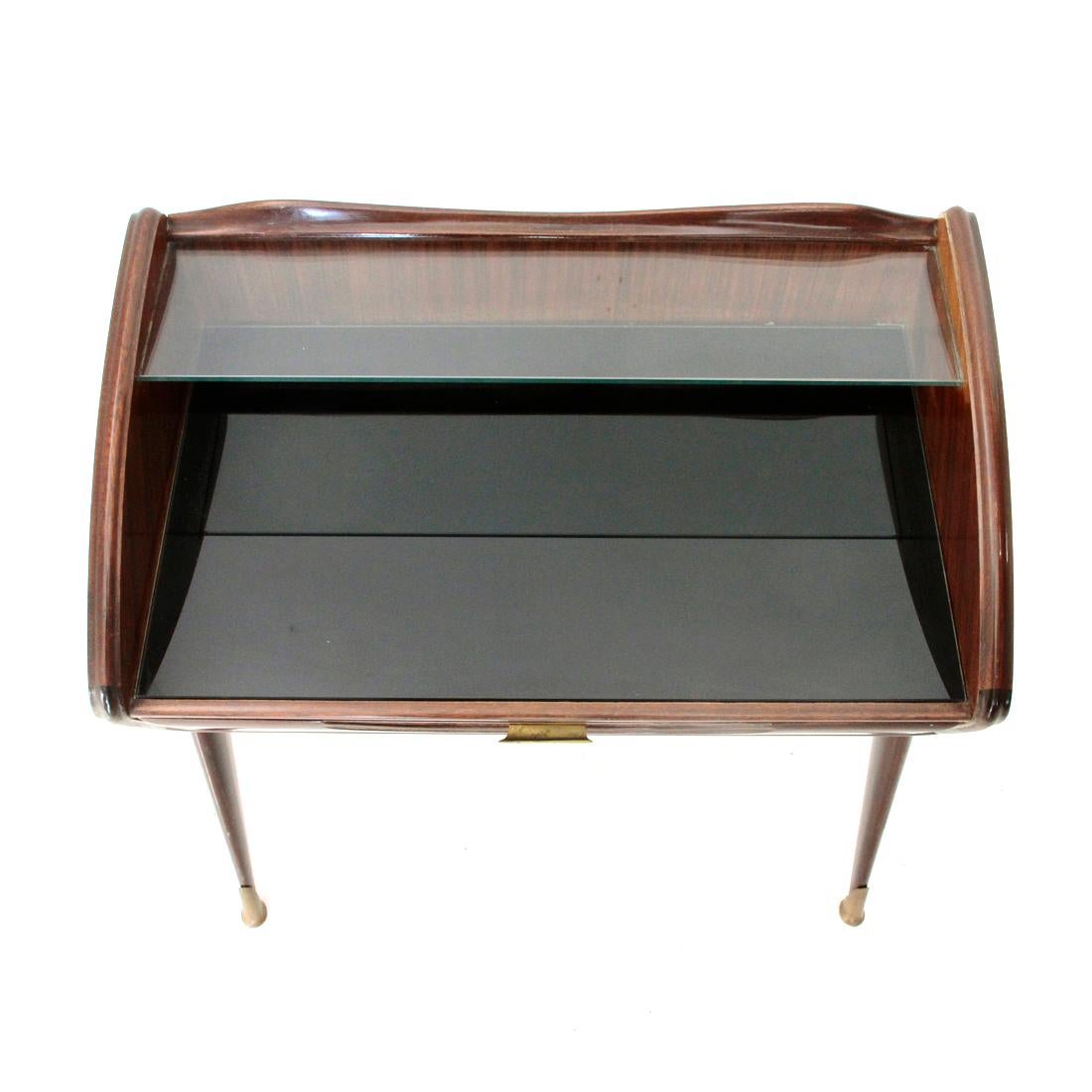 Midcentury Wood and Glass Italian Bedside Table, 1950s 3