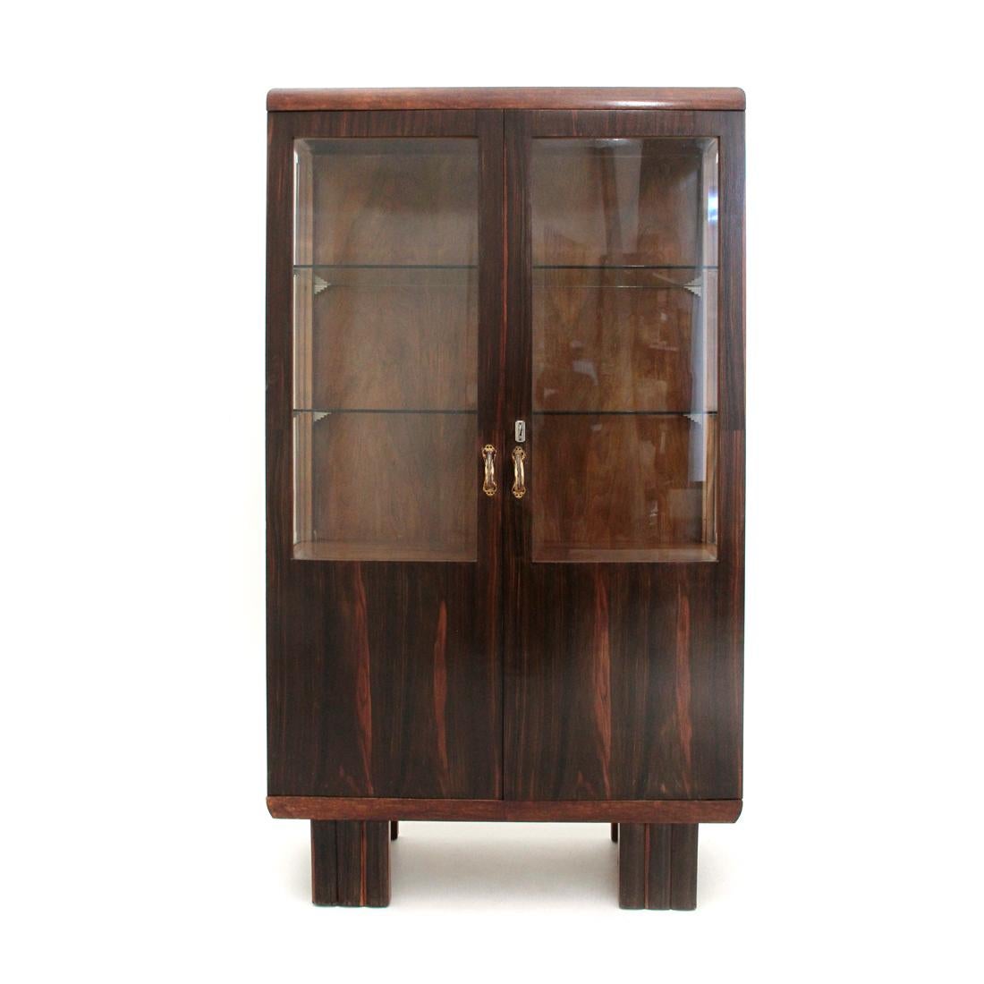Midcentury wood and glass italian showcase, 1930s In Good Condition In Savona, IT