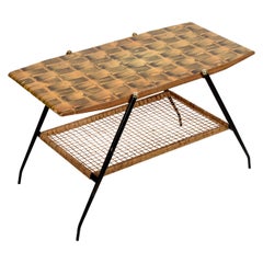 Midcentury Wood and Metal Italian Coffee Table with Brass Magazine Rack, 1950s