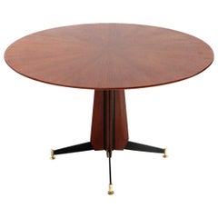 Midcentury Wood and Metal Round Top Italian Dining Table, 1950s