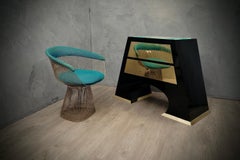 Art Deco Wood Brass and Art Glass Italian Commode and Chests of Drawer, 1980