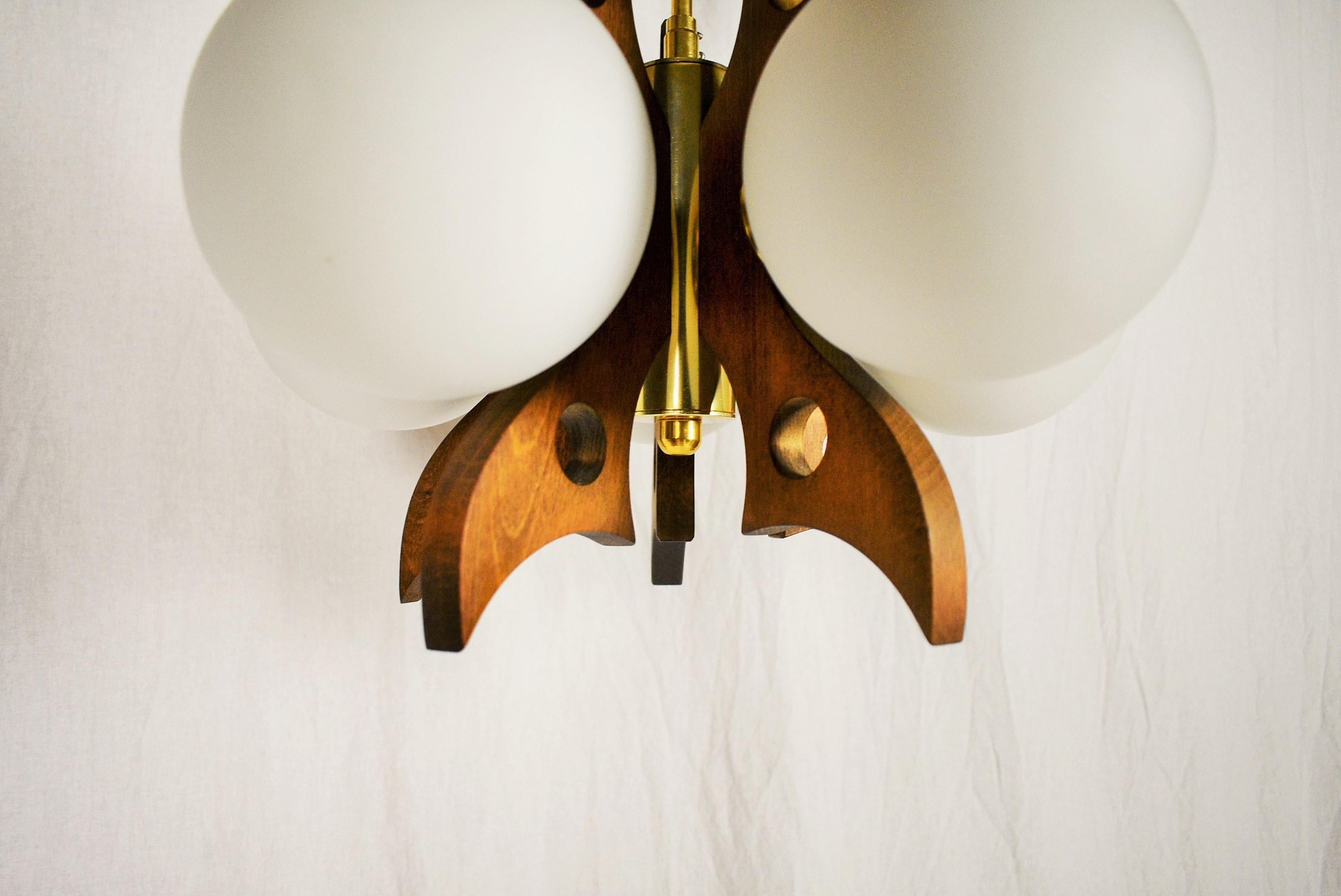 Midcentury Wood Chandelier, 1970s 8