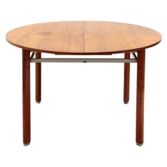 Midcentury Wood Extendable Round Top Italian Dining Table, 1950s